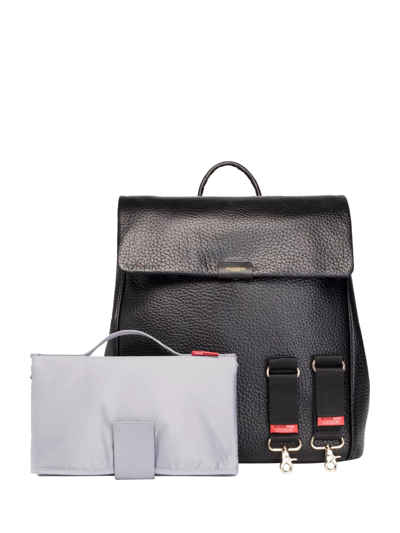 Storksak St James leather changing bag black, imported from the UK