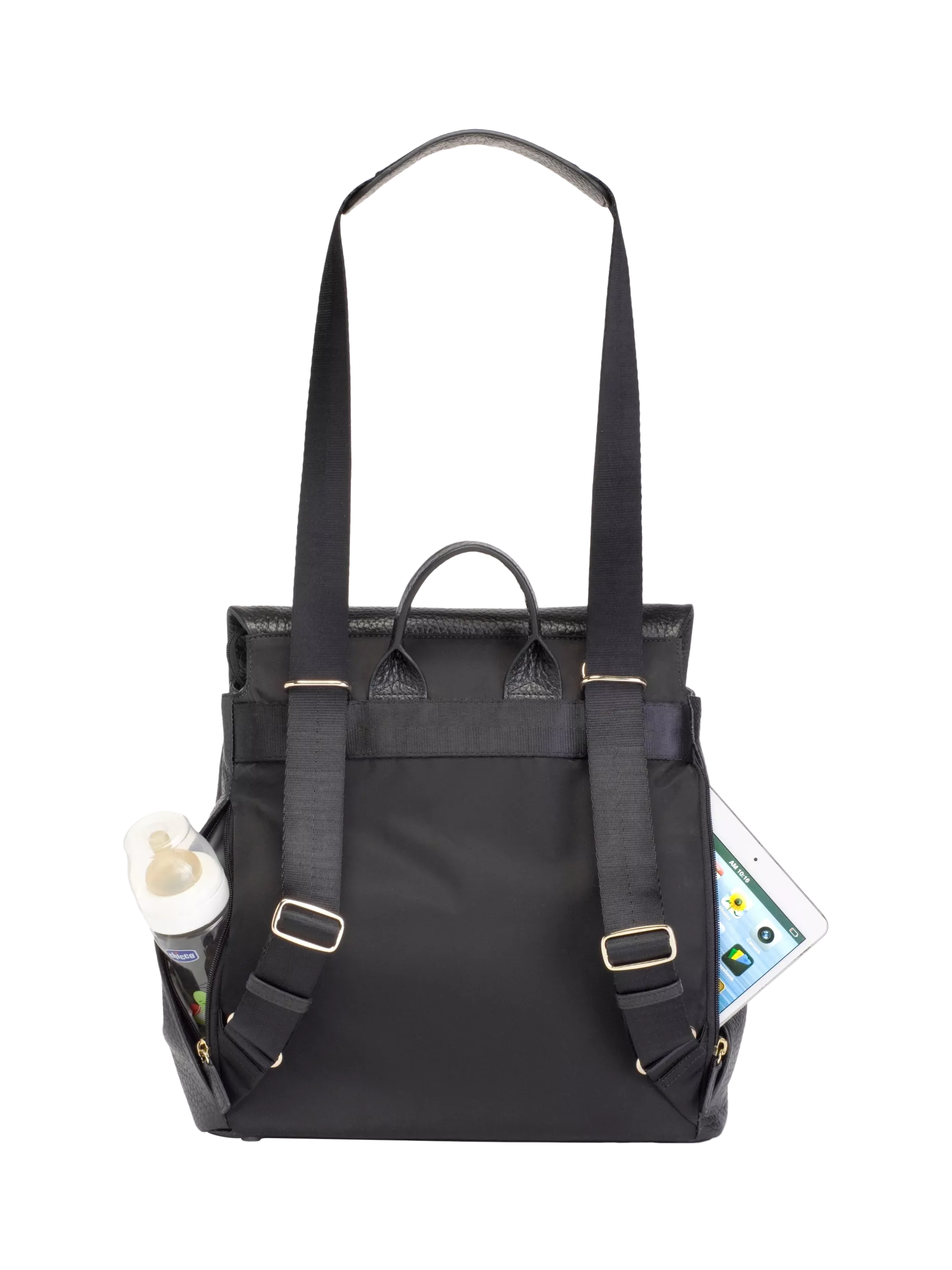 Storksak St James leather changing bag black, imported from the UK