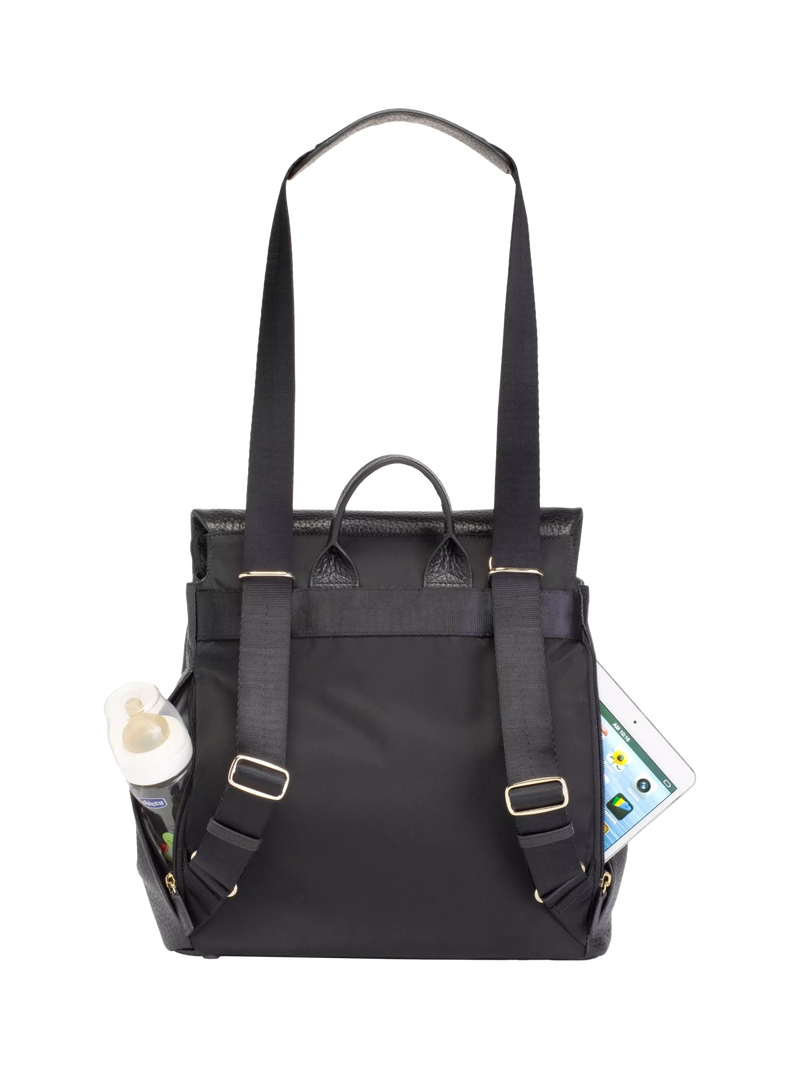 Storksak St James leather changing bag black, imported from the UK