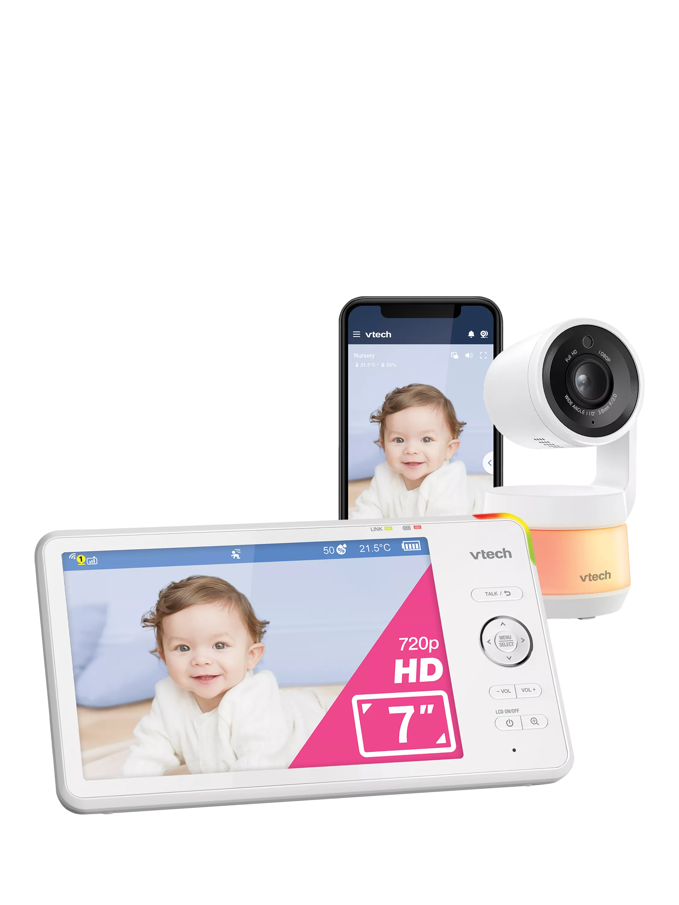 VTech 7 inch smart video baby monitor HD with night vision, UK version