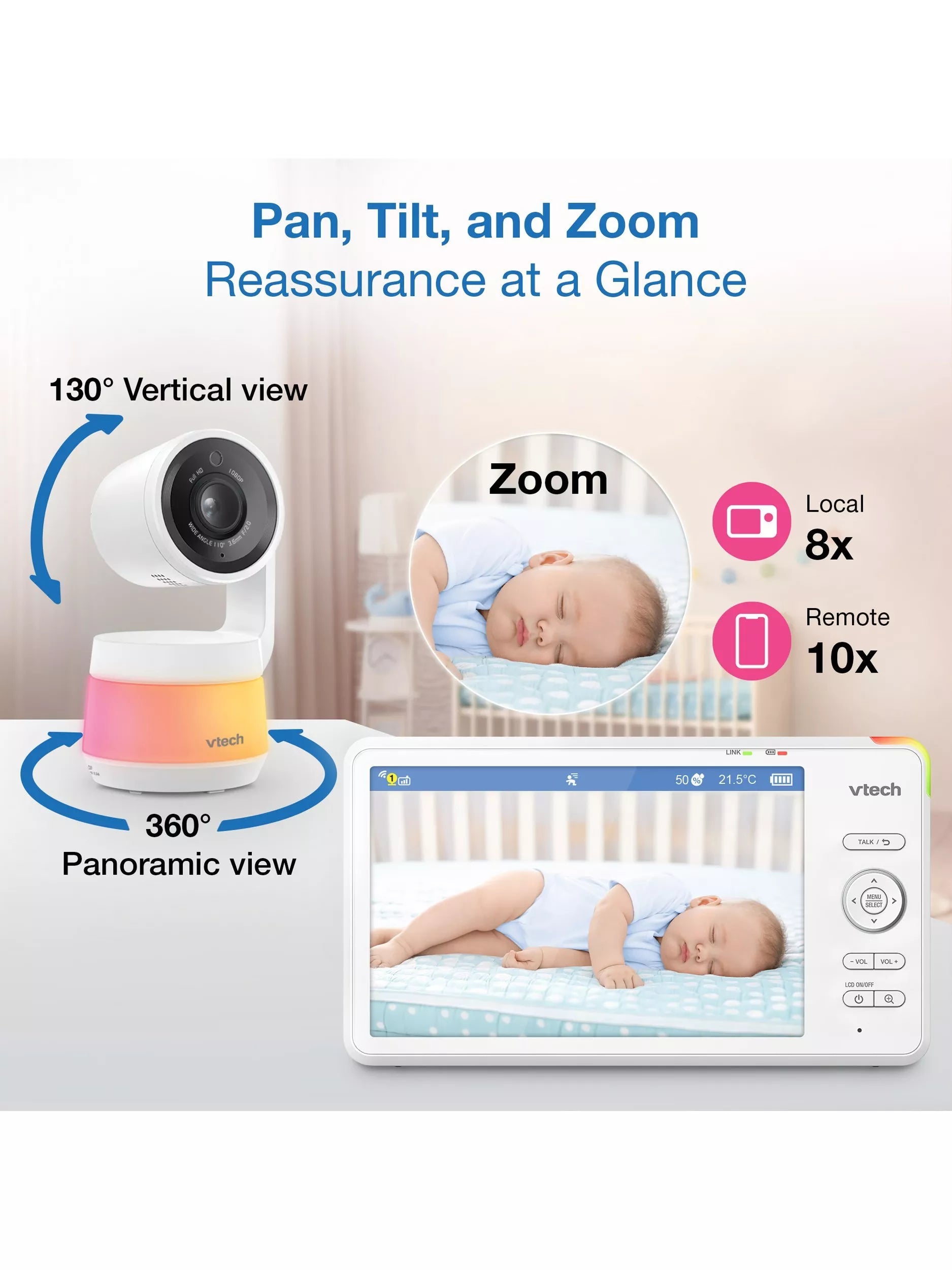 VTech 7 inch smart video baby monitor HD with night vision, UK version
