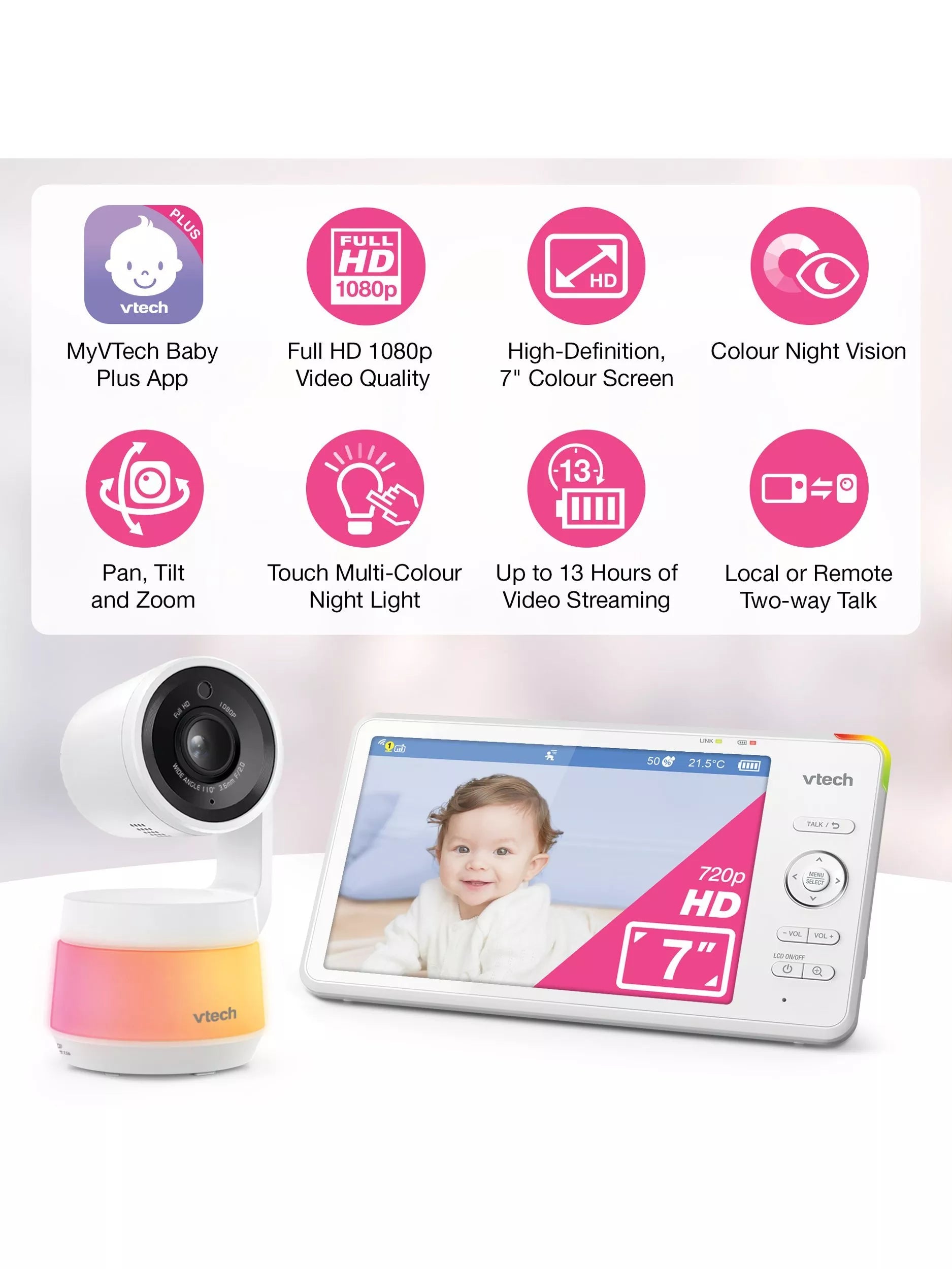 VTech 7 inch smart video baby monitor HD with night vision, UK version