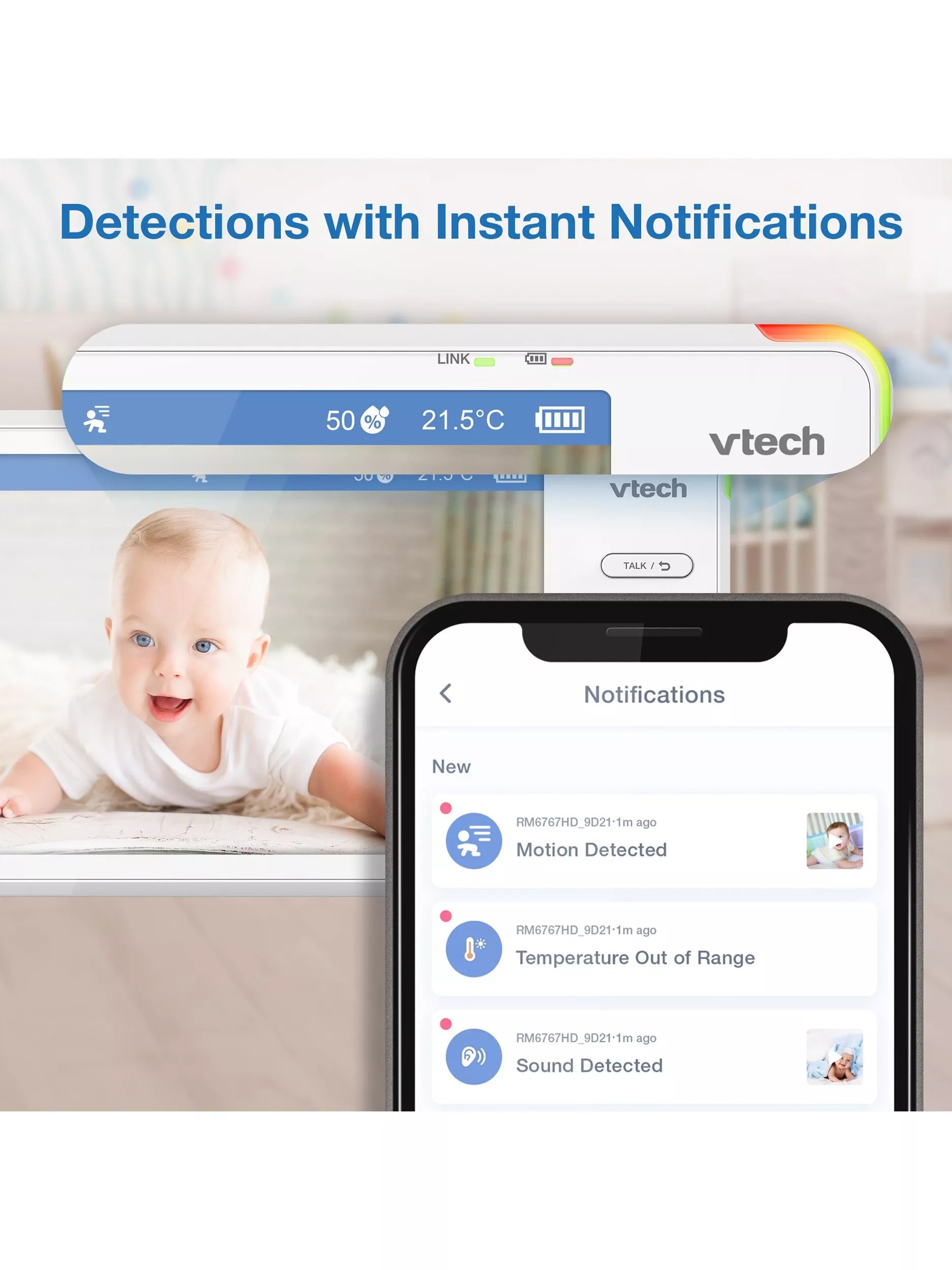 VTech 7 inch smart video baby monitor HD with night vision, UK version