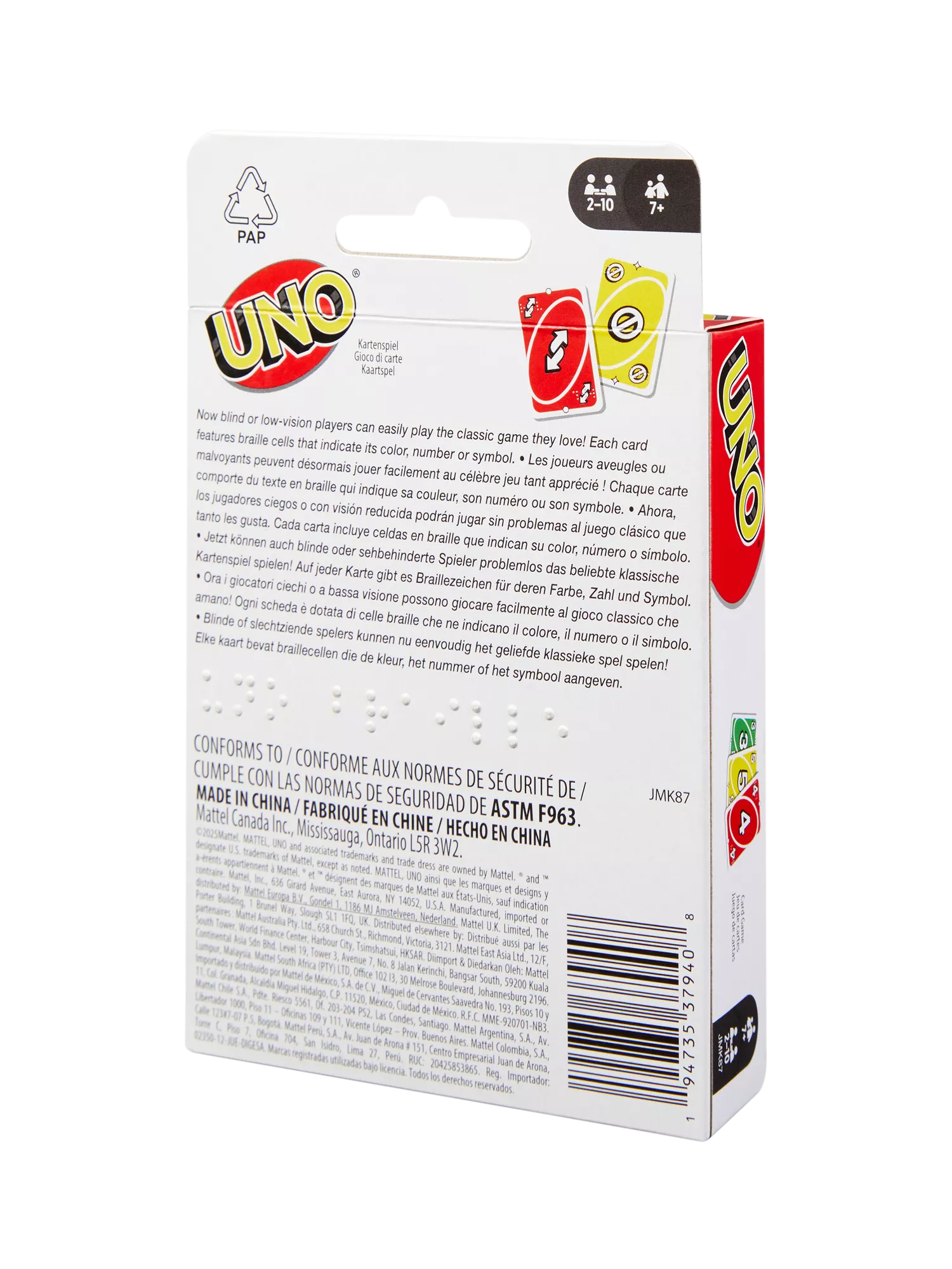 Mattel UNO Braille card game - British product