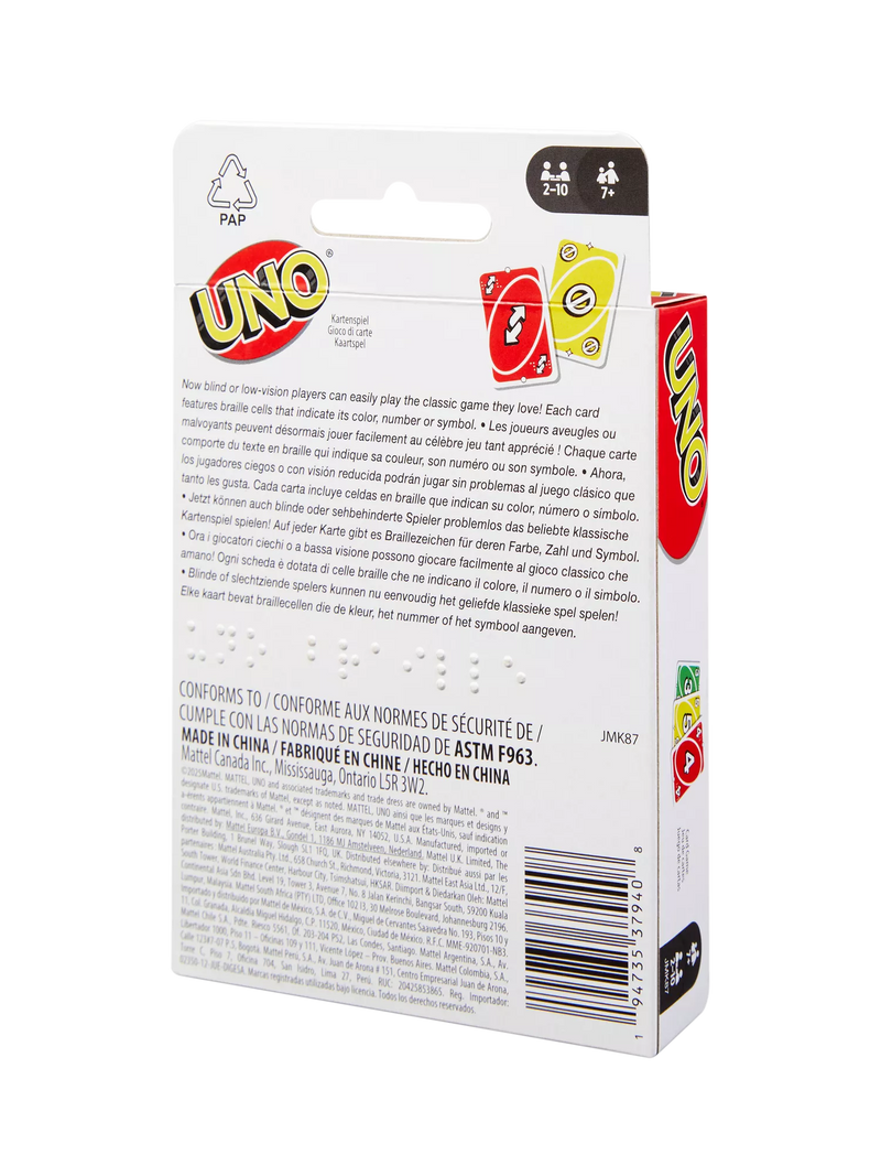 Mattel UNO Braille card game - British product