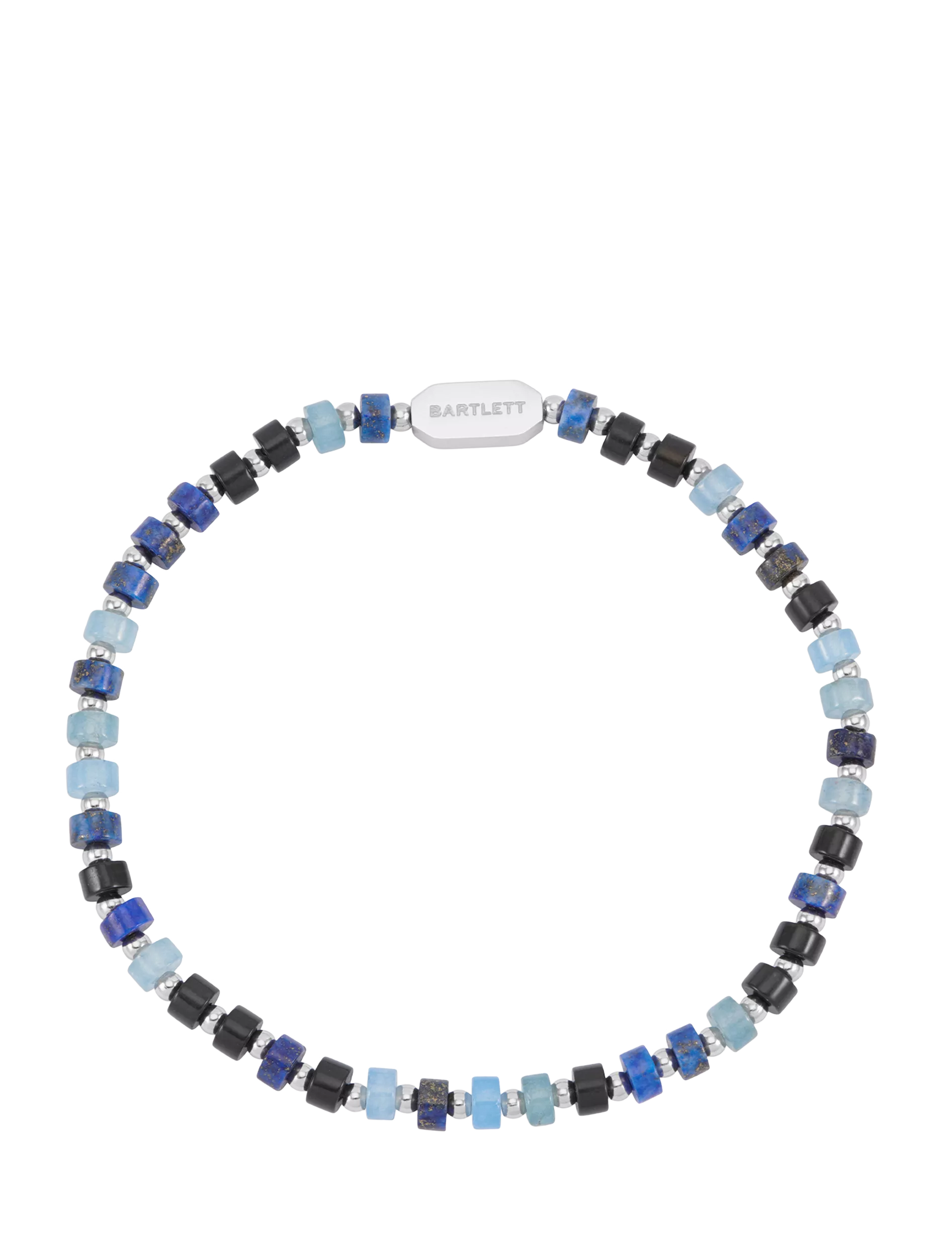 BARTLETT LONDON silver plated beaded bracelet blue silver 19cm, UK version