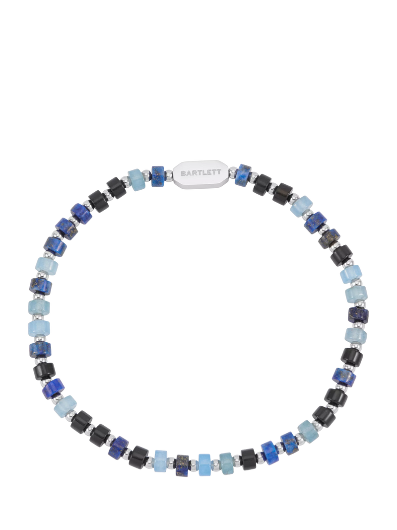 BARTLETT LONDON silver plated beaded bracelet blue silver 19cm, UK version