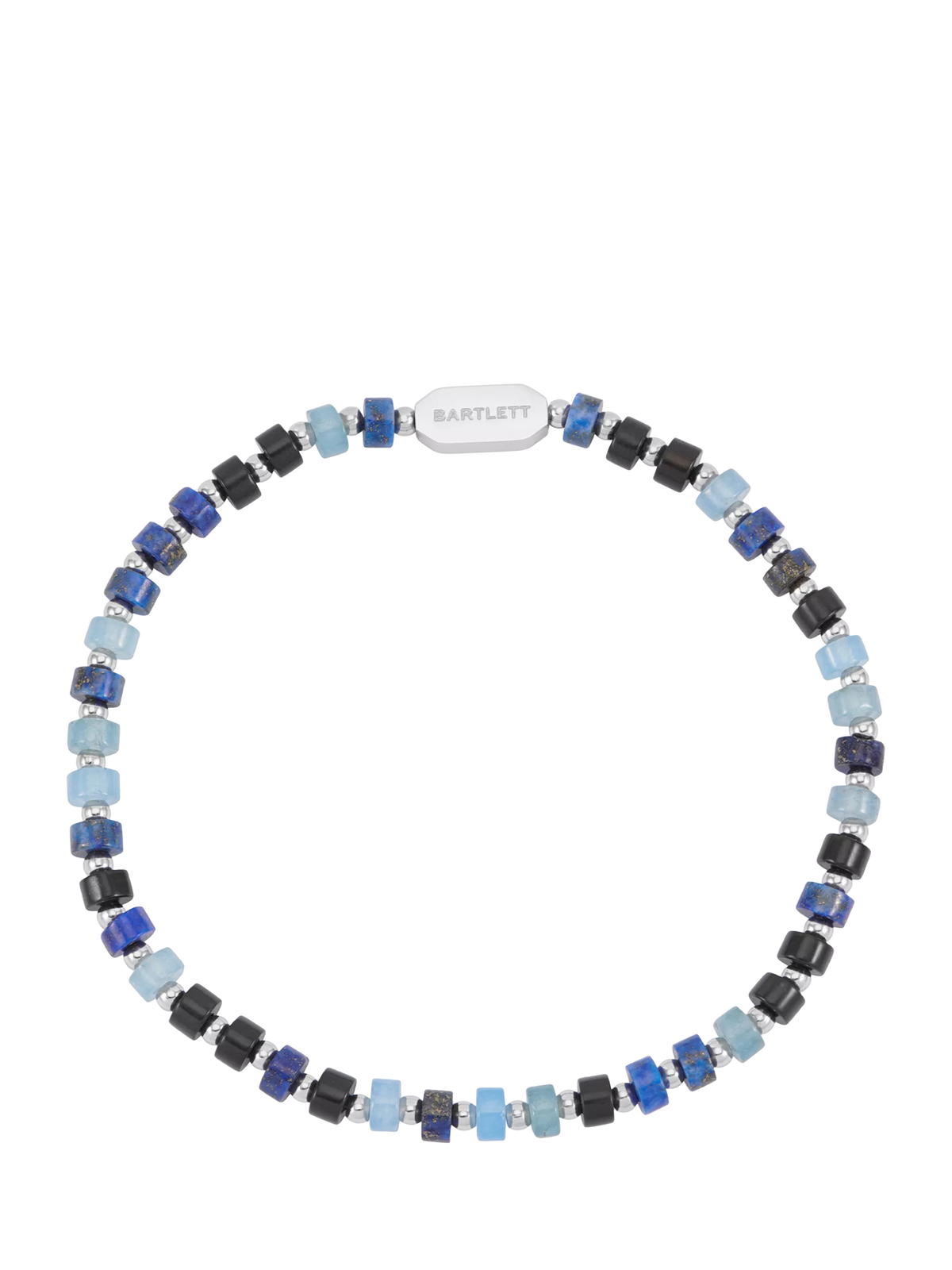 BARTLETT LONDON silver plated beaded bracelet blue silver 19cm, UK version