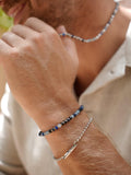 BARTLETT LONDON silver plated beaded bracelet blue silver 19cm, UK version