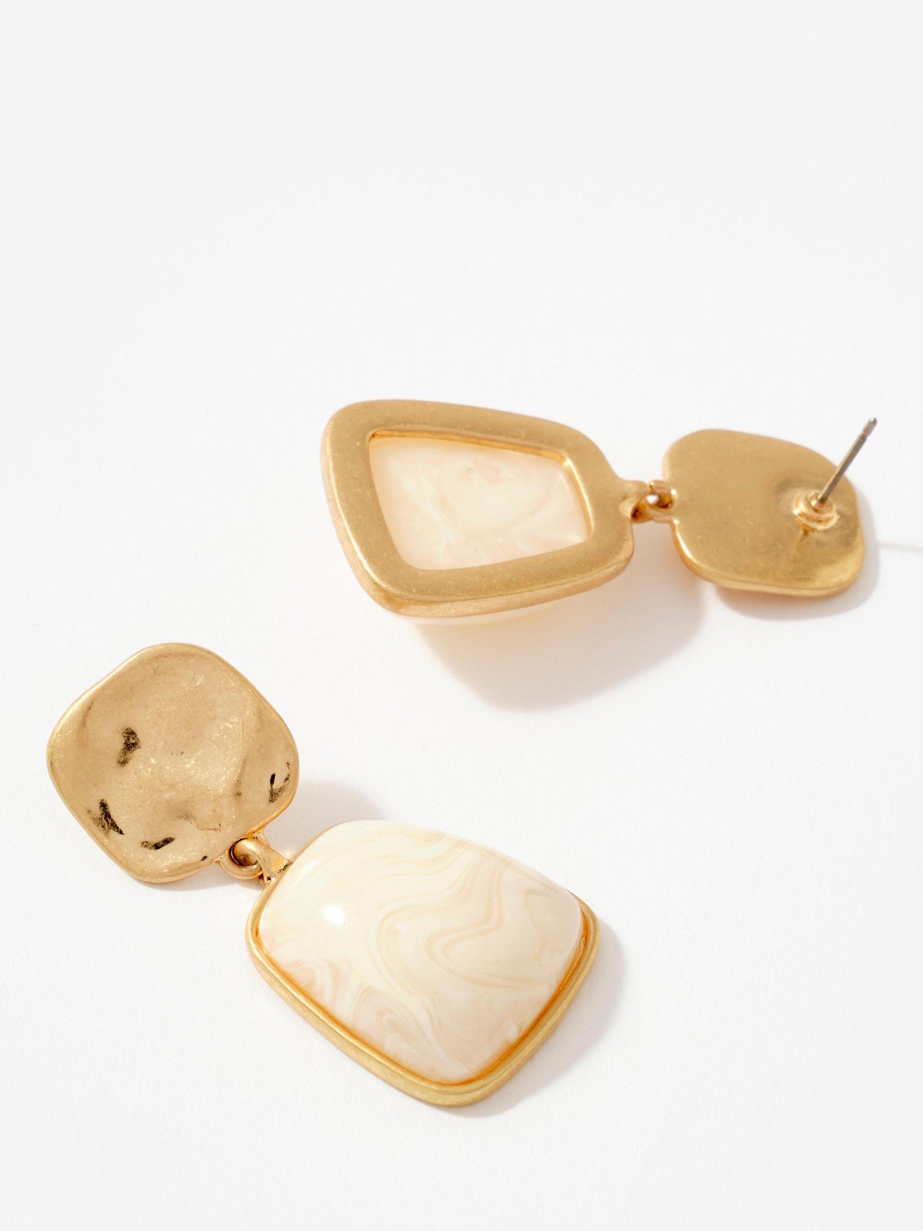 Mint Velvet resin drop earrings in gold and cream (British brand)