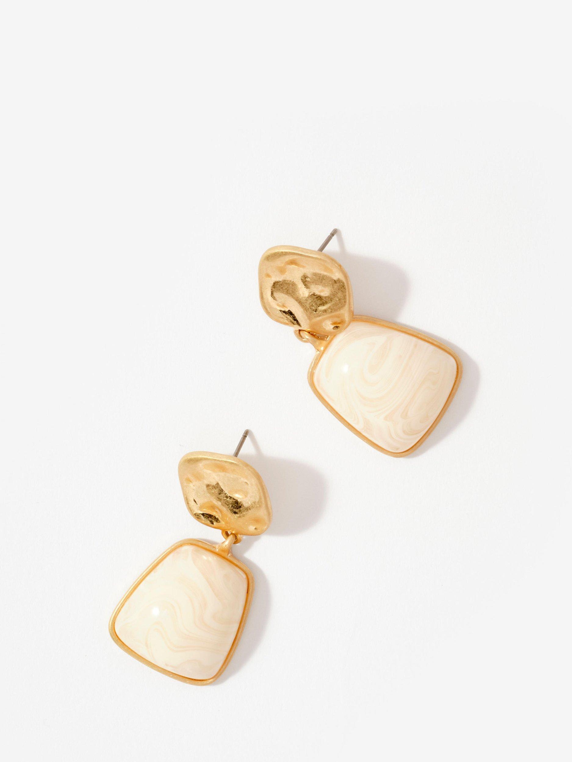 Mint Velvet resin drop earrings in gold and cream (British brand)