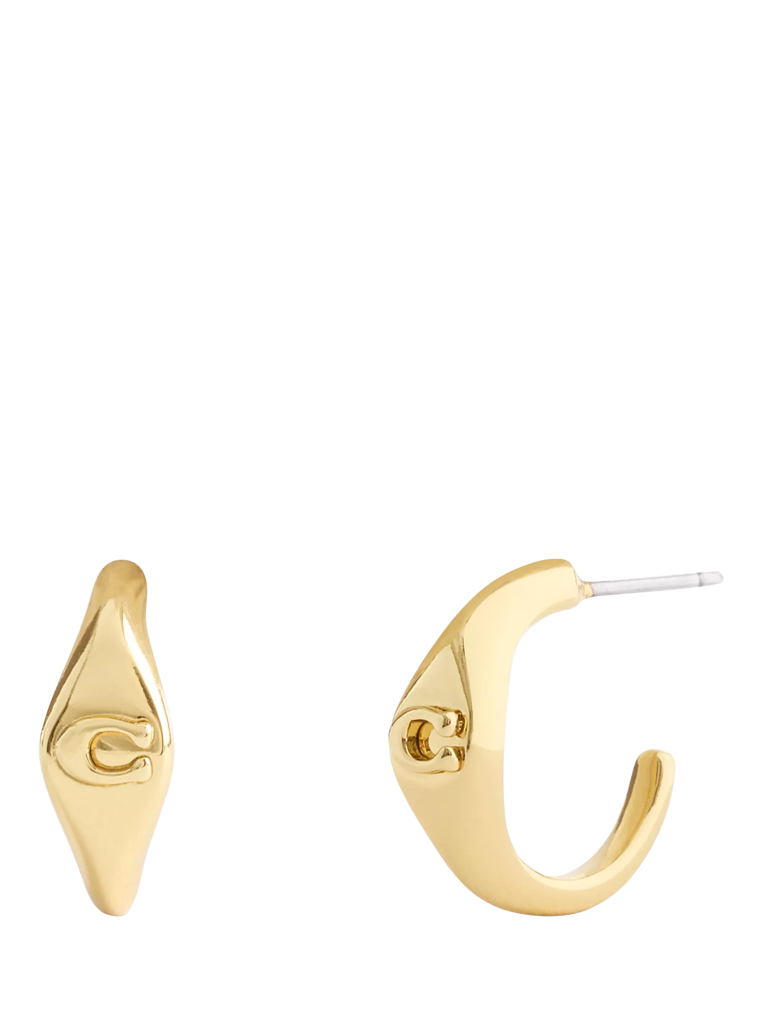 Coach Signature C open huggie hoop earrings shiny gold, imported from the UK