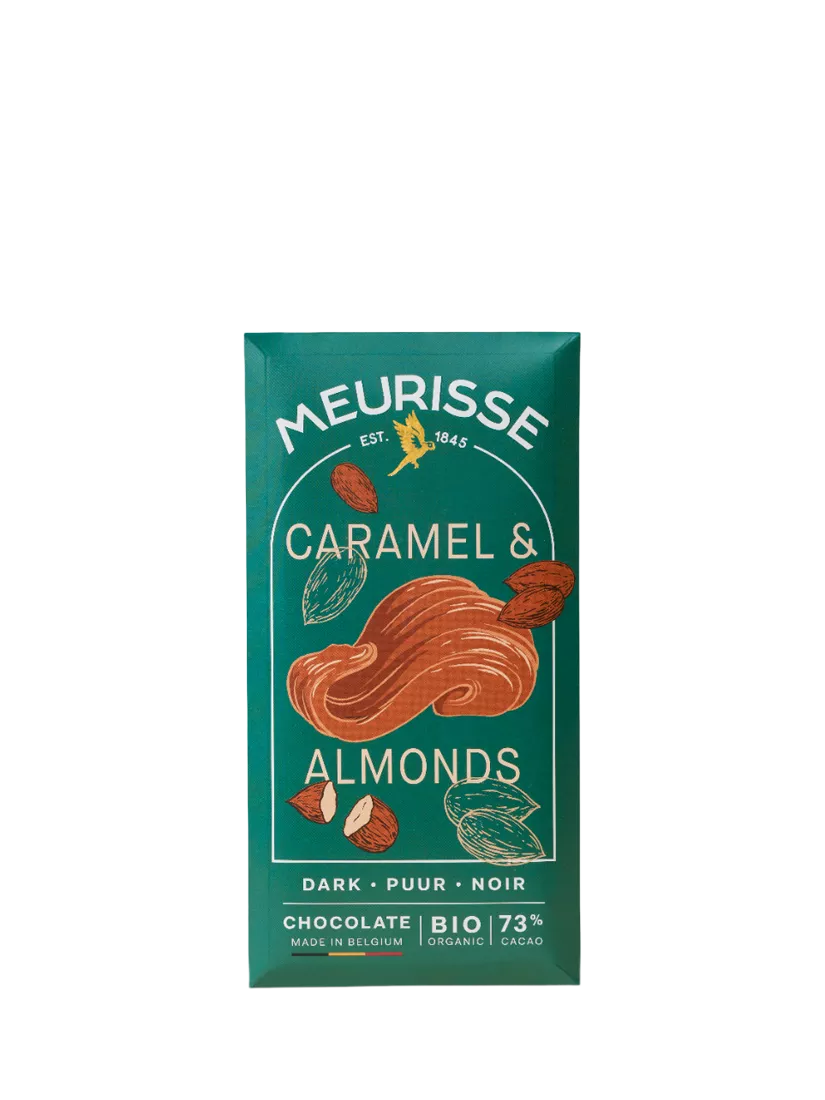 Meurisse dark chocolate bar with caramel and almonds 100g - British product