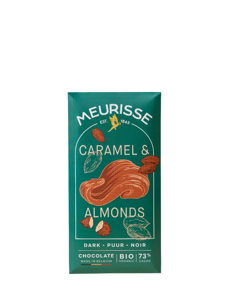 Meurisse dark chocolate bar with caramel and almonds 100g - British product