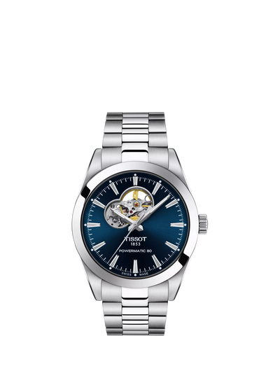 John Lewis Tissot Gentleman Powermatic Open Heart Men's Watch, Blue Dial Silver Bracelet- Buy online at McGrocer