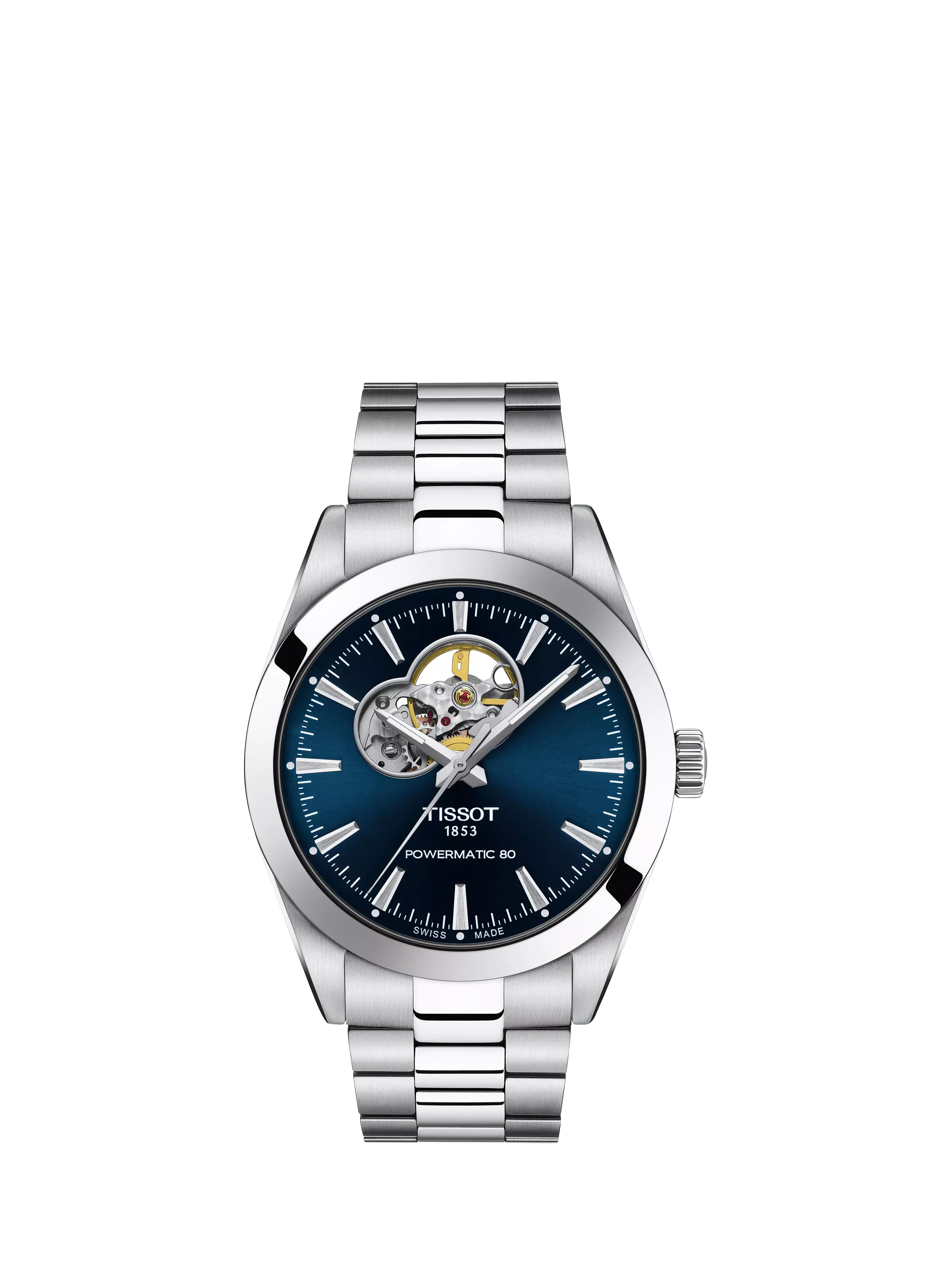 Tissot T1274071104101 Men's Powermatic Open Heart Bracelet Strap Watch, Blue/Silver