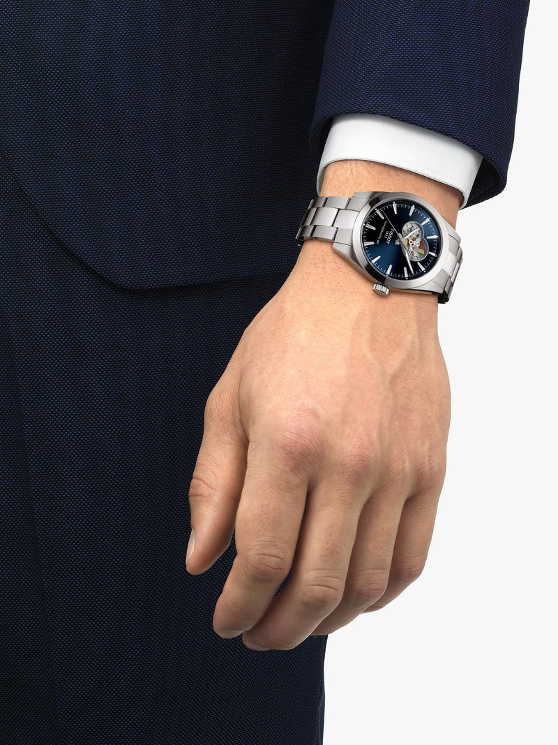 Tissot Powermatic Open Heart watch blue dial bracelet - British product