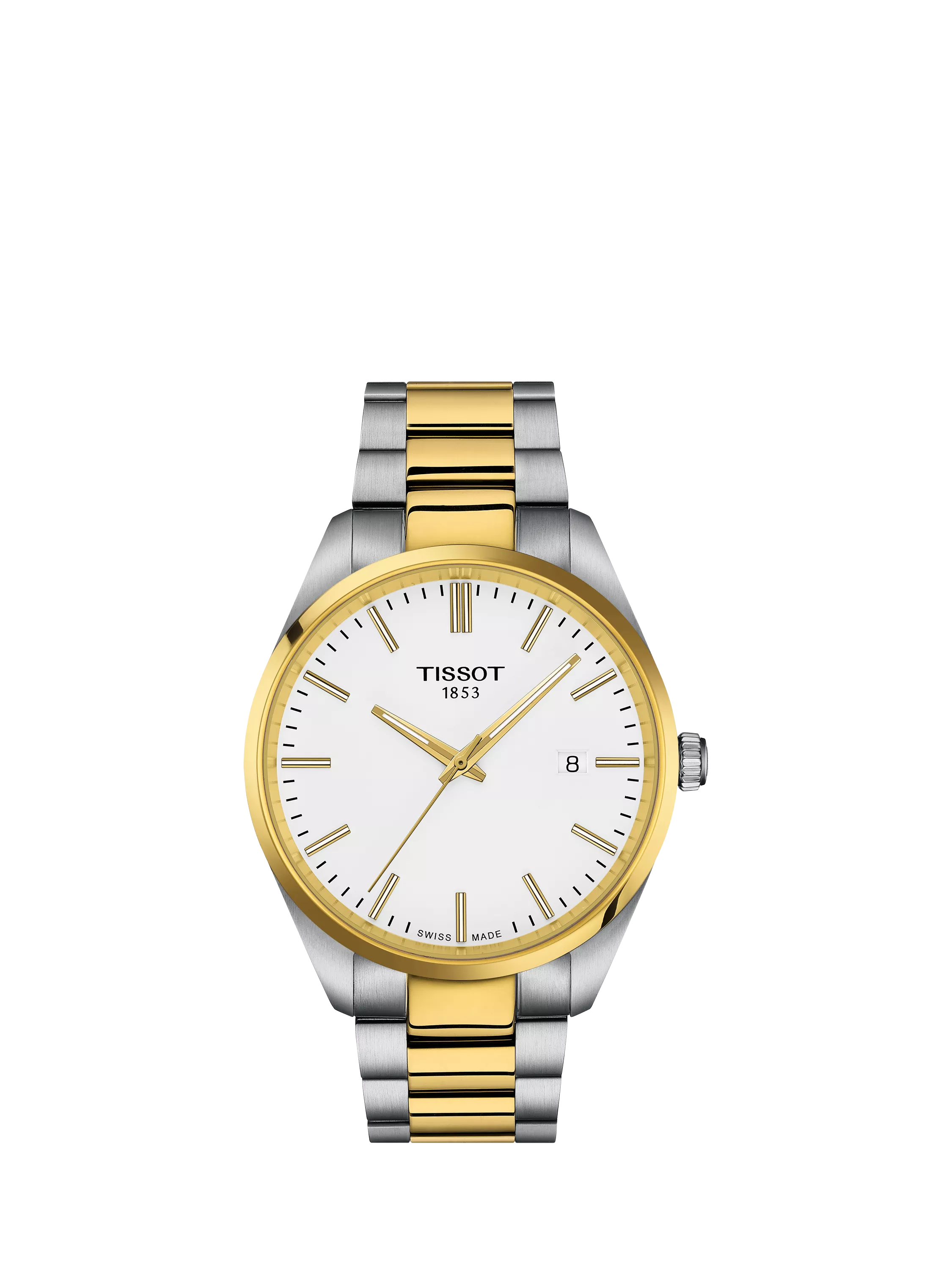 Tissot PR100 men's watch white dial two-tone strap, UK version