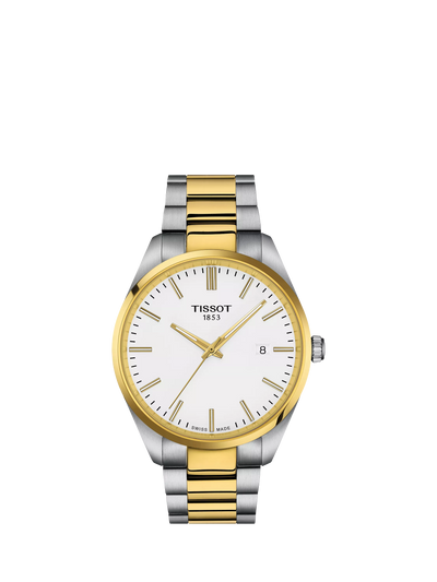 John Lewis Tissot PR100 Men's Quartz Watch 40mm White Dial Two-Tone Bracelet- Buy online at McGrocer