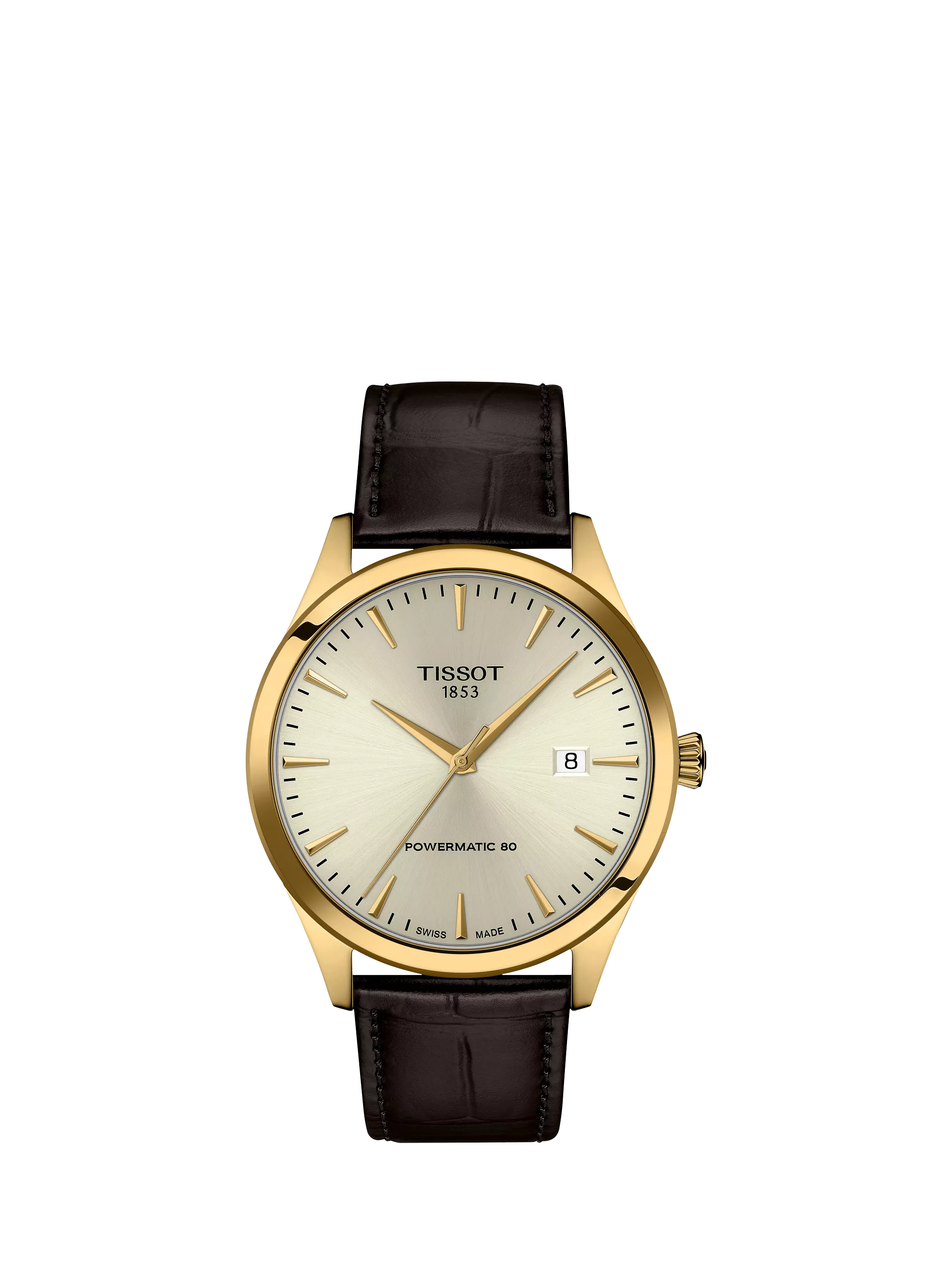 Tissot Classic Dream automatic watch champagne dial brown leather strap - British product