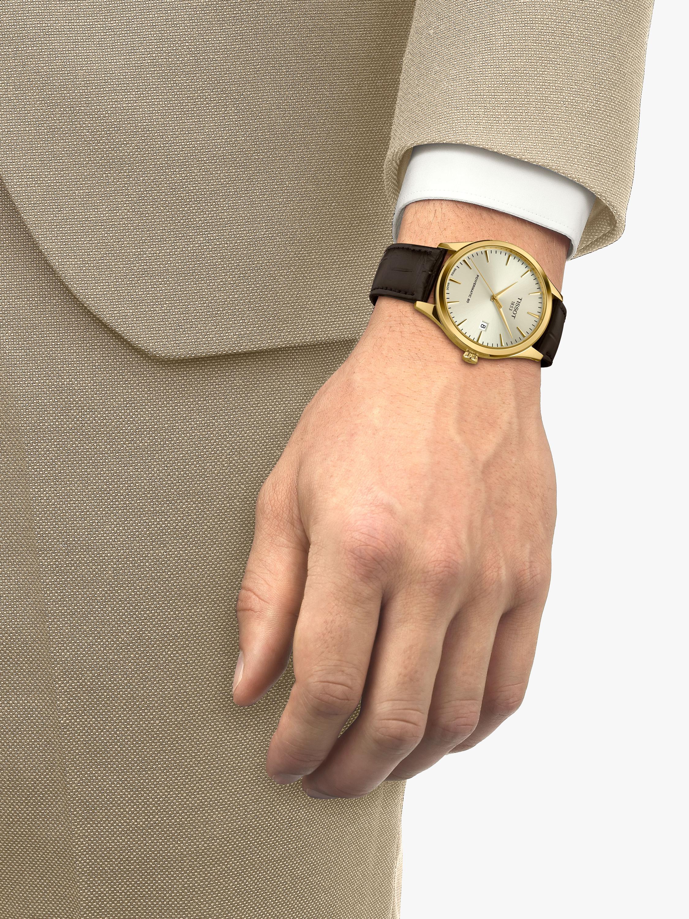 Tissot Classic Dream automatic watch champagne dial brown leather strap - British product