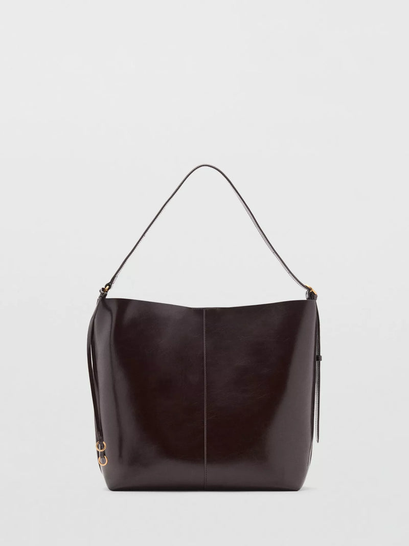 Mango Antonia shoulder bag dark brown with gold-tone hardware, UK version