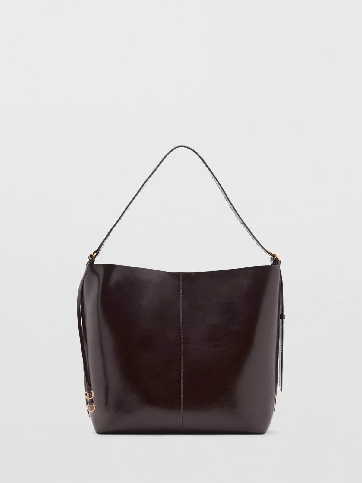 Mango Antonia shoulder bag dark brown with gold-tone hardware, UK version