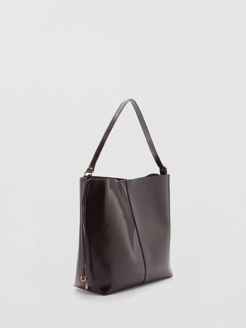 Mango Antonia shoulder bag dark brown with gold-tone hardware, UK version