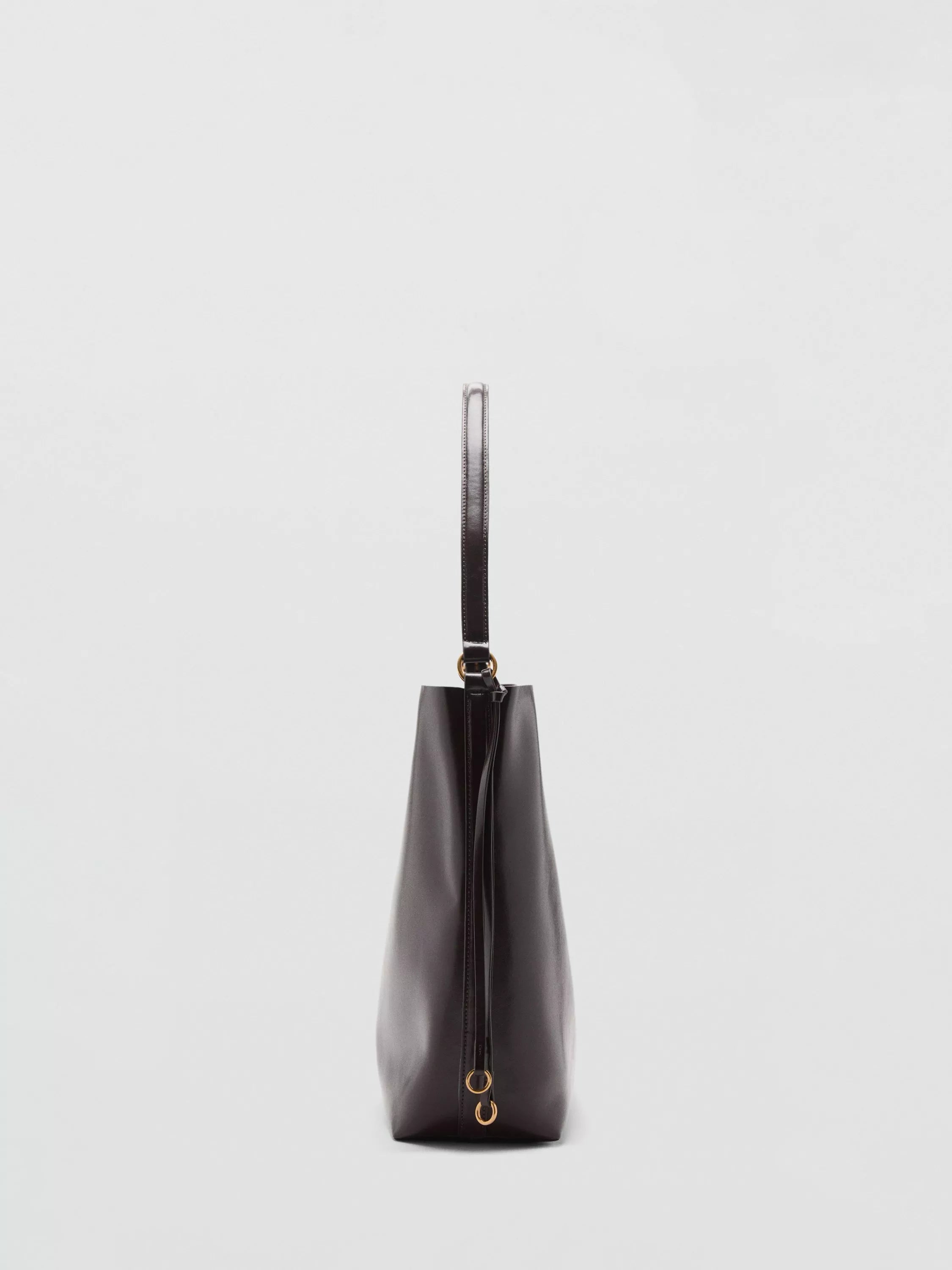 Mango Antonia shoulder bag dark brown with gold-tone hardware, UK version
