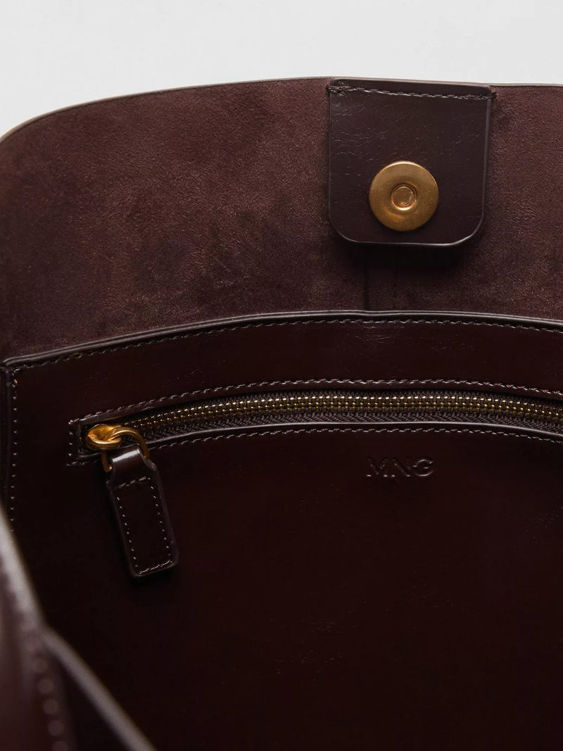 Mango Antonia shoulder bag dark brown with gold-tone hardware, UK version