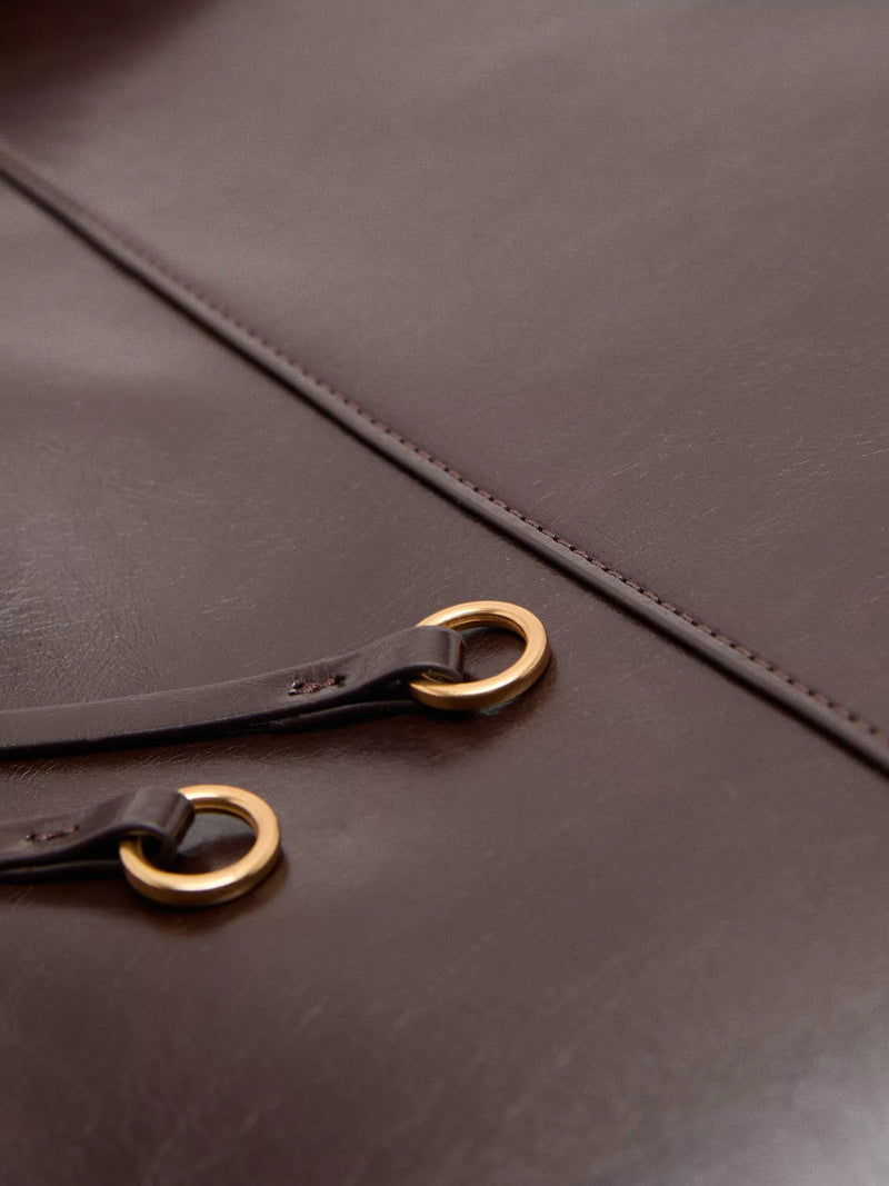 Mango Antonia shoulder bag dark brown with gold-tone hardware, UK version