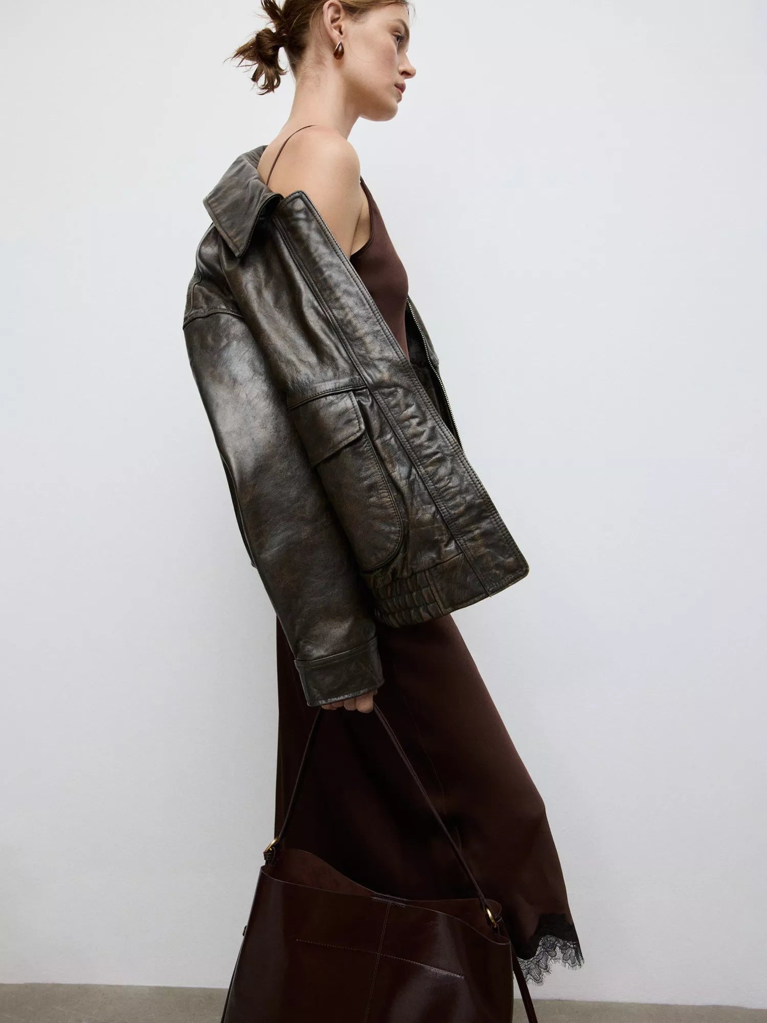 Mango Antonia shoulder bag dark brown with gold-tone hardware, UK version