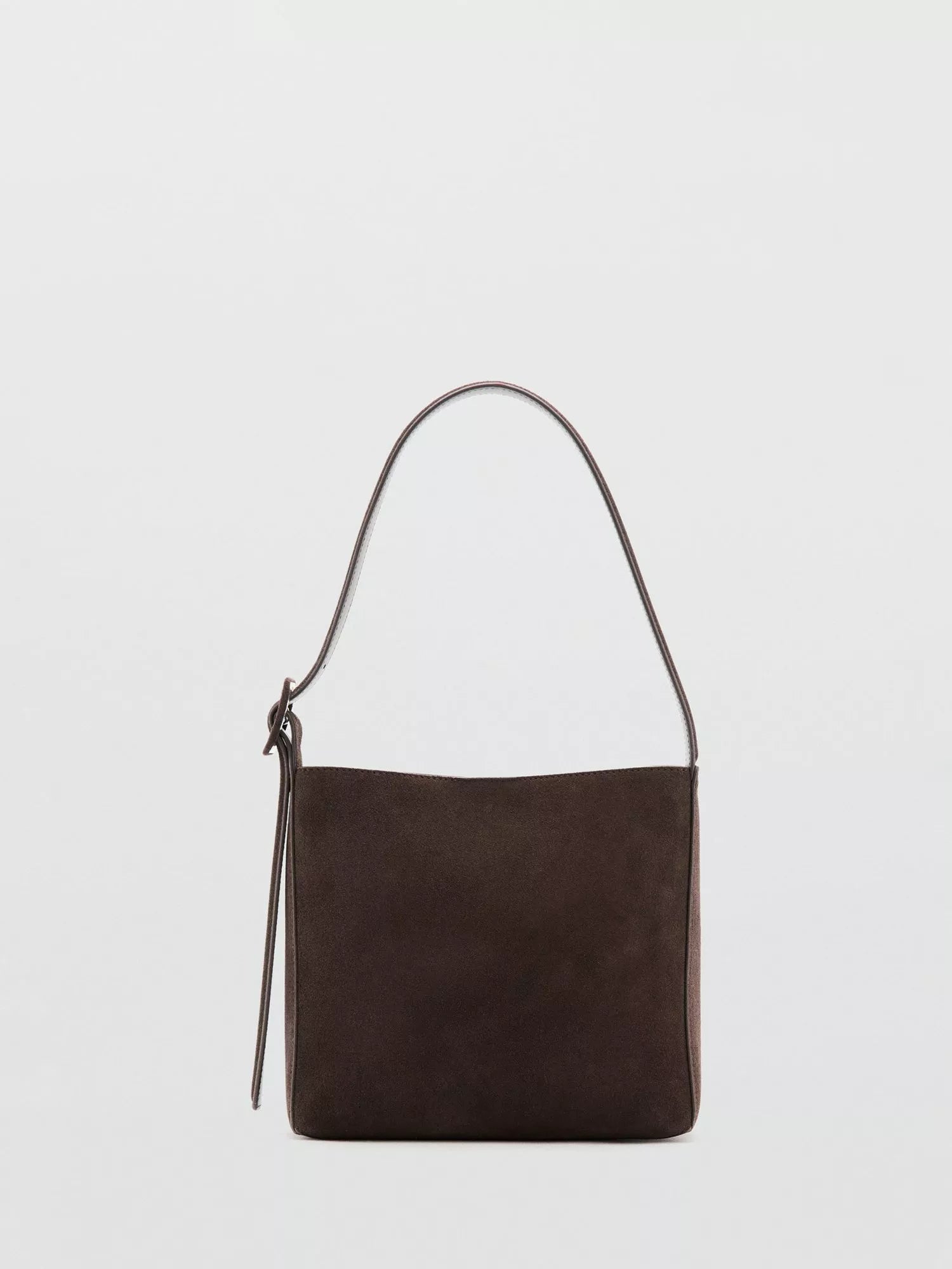 Mango suede leather shopper bag dark brown, imported from the UK