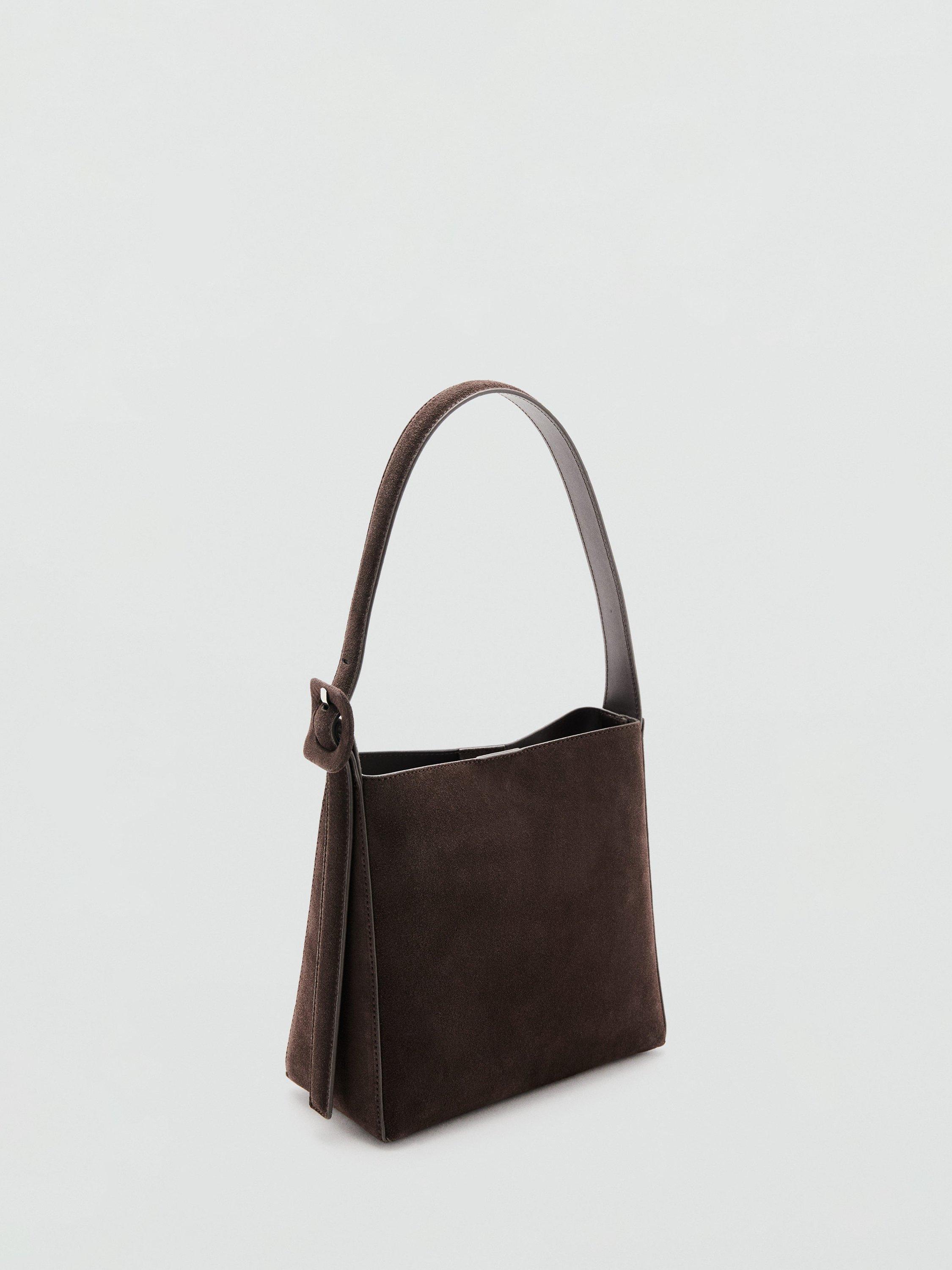 Mango suede leather shopper bag dark brown, imported from the UK