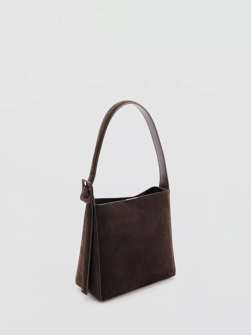 Mango suede leather shopper bag dark brown, imported from the UK