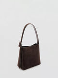 Mango suede leather shopper bag dark brown, imported from the UK