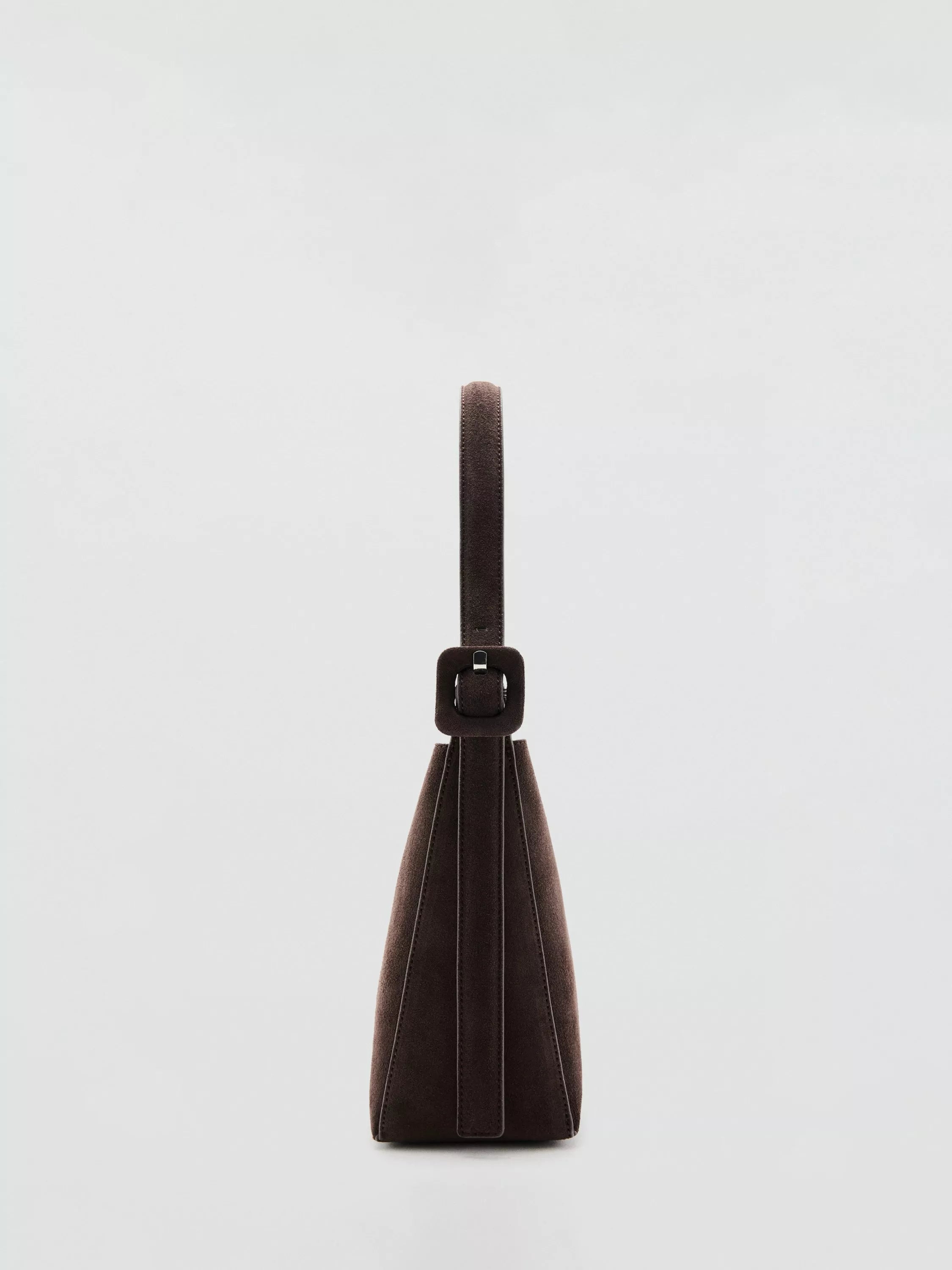 Mango suede leather shopper bag dark brown, imported from the UK