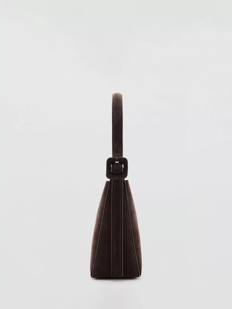 Mango suede leather shopper bag dark brown, imported from the UK