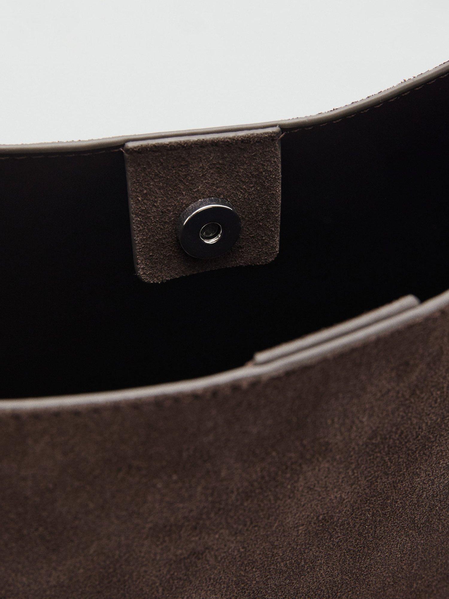 Mango suede leather shopper bag dark brown, imported from the UK