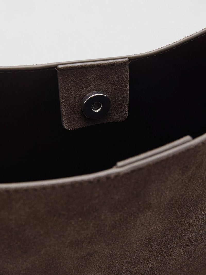 Mango suede leather shopper bag dark brown, imported from the UK