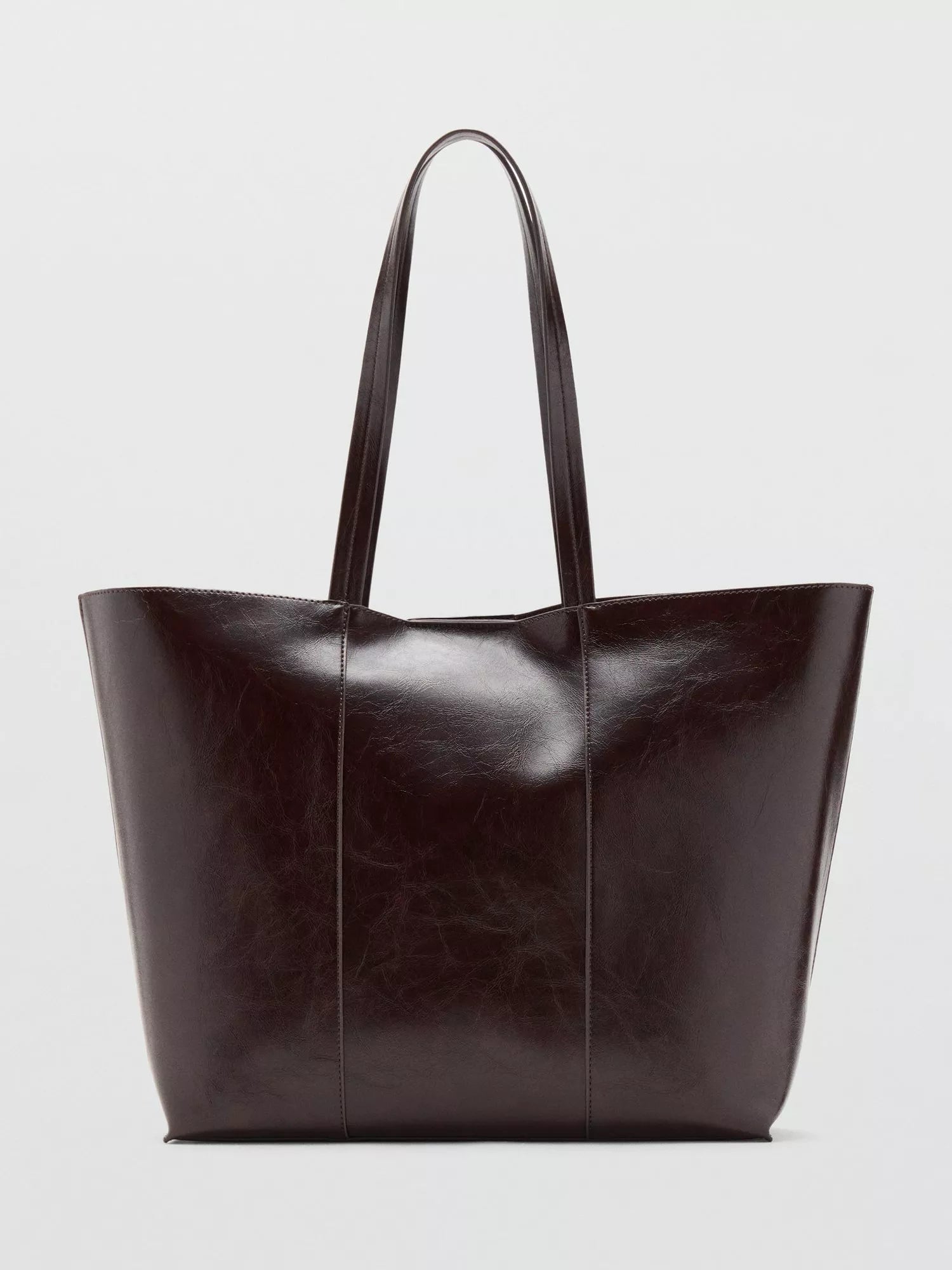 Mango large shopper bag dark brown leather lined, imported from the UK