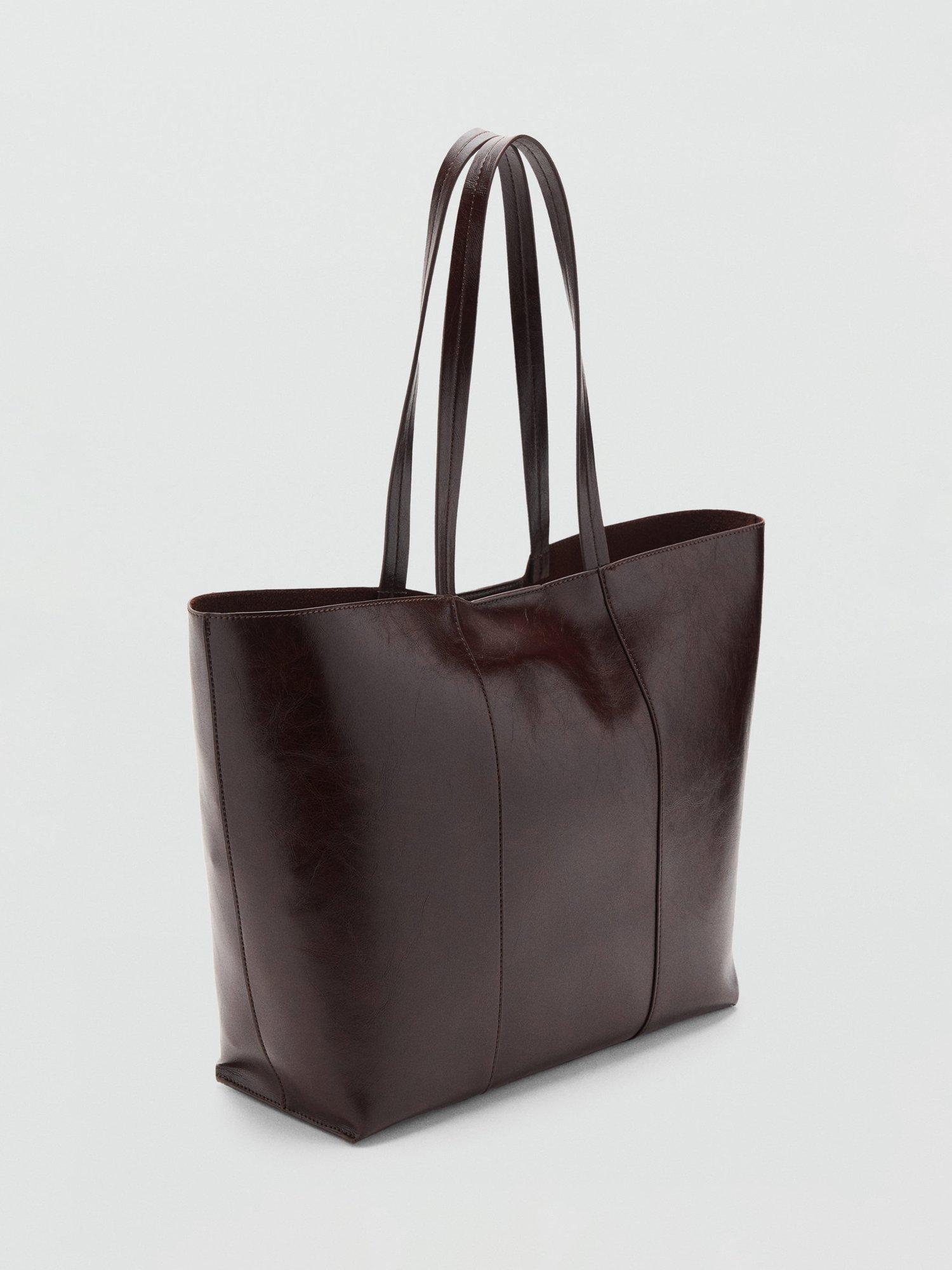 Mango large shopper bag dark brown leather lined, imported from the UK