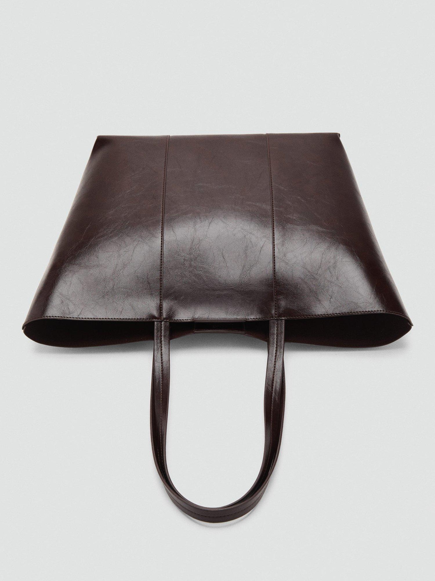 Mango large shopper bag dark brown leather lined, imported from the UK