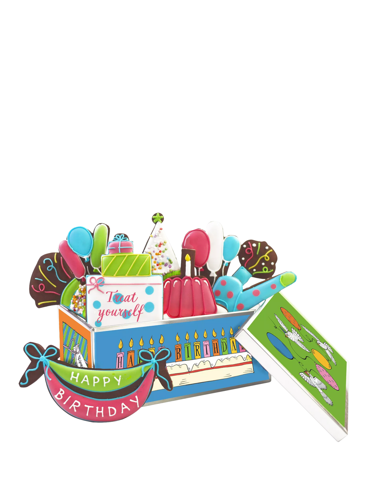 Biscuiteers hand-iced chocolate biscuits birthday tin 150g, UK version