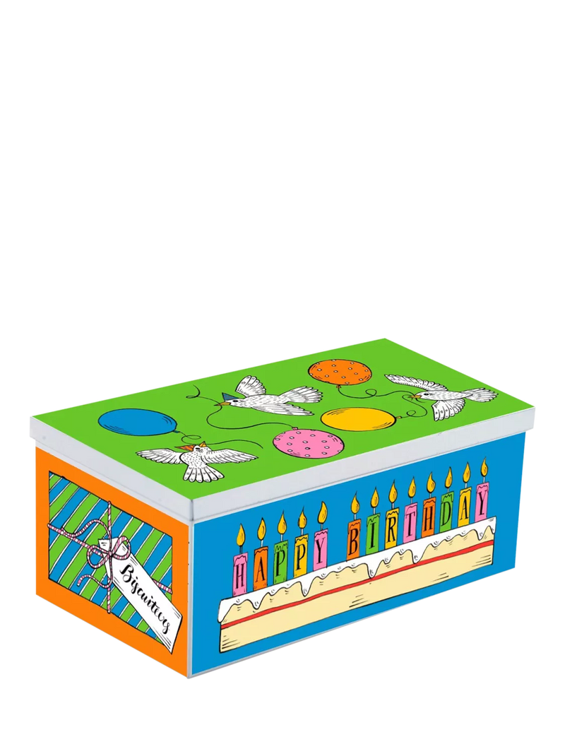 Biscuiteers hand-iced chocolate biscuits birthday tin 150g, UK version
