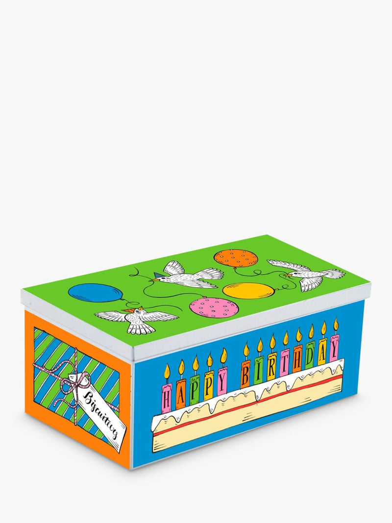 Biscuiteers hand-iced chocolate biscuits birthday tin 150g, UK version