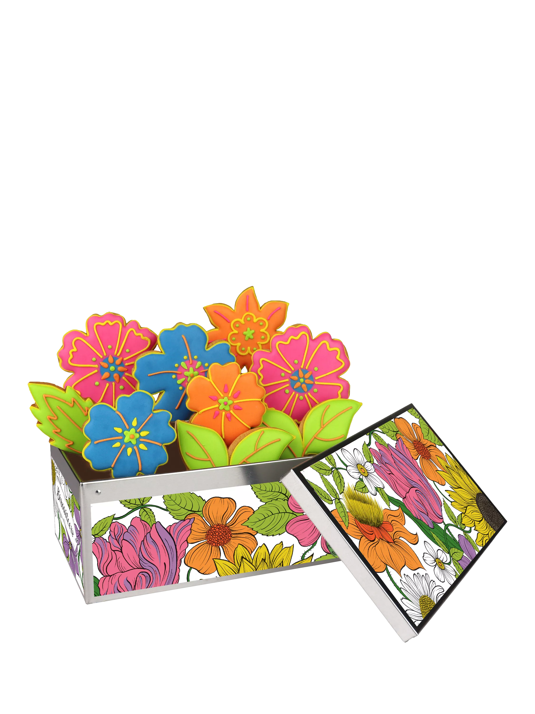 Biscuiteers flower hand-iced biscuits gift tin 90g, UK version