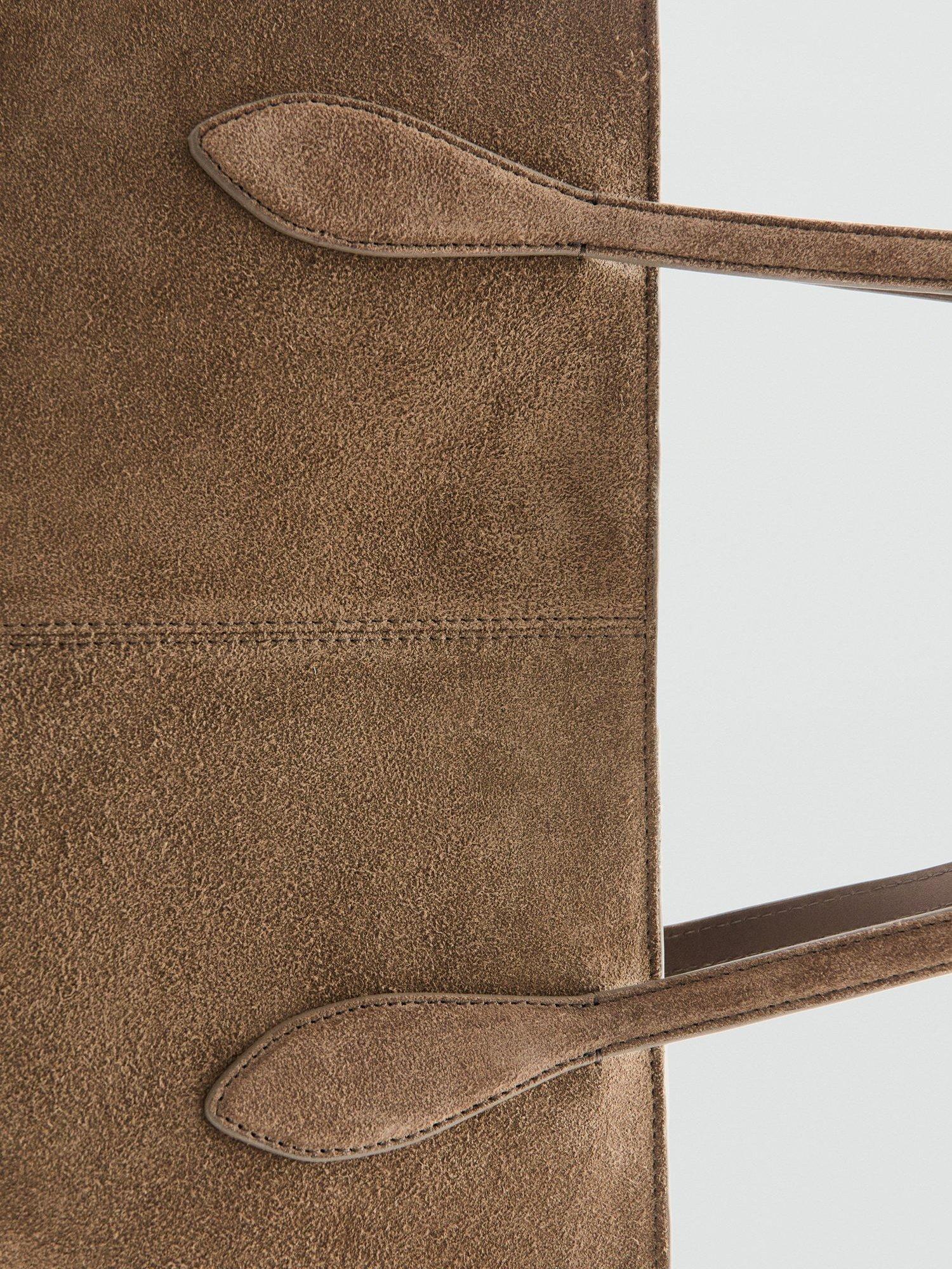 Mango Curro suede shopper handbag greige - British product
