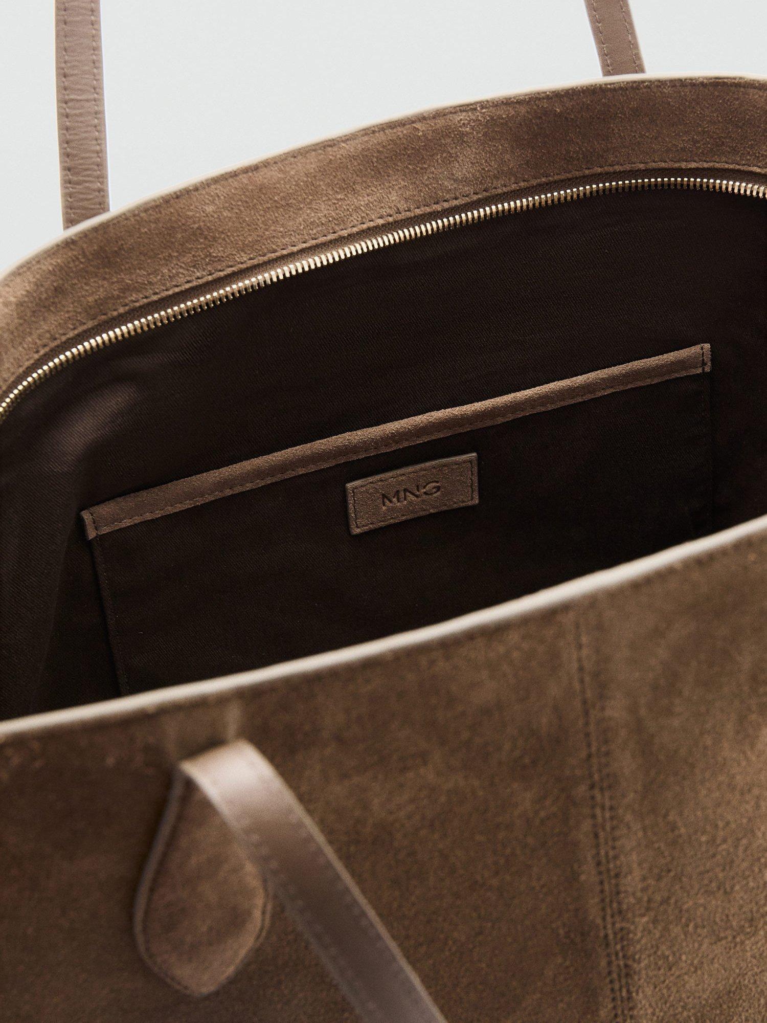 Mango Curro suede shopper handbag greige - British product