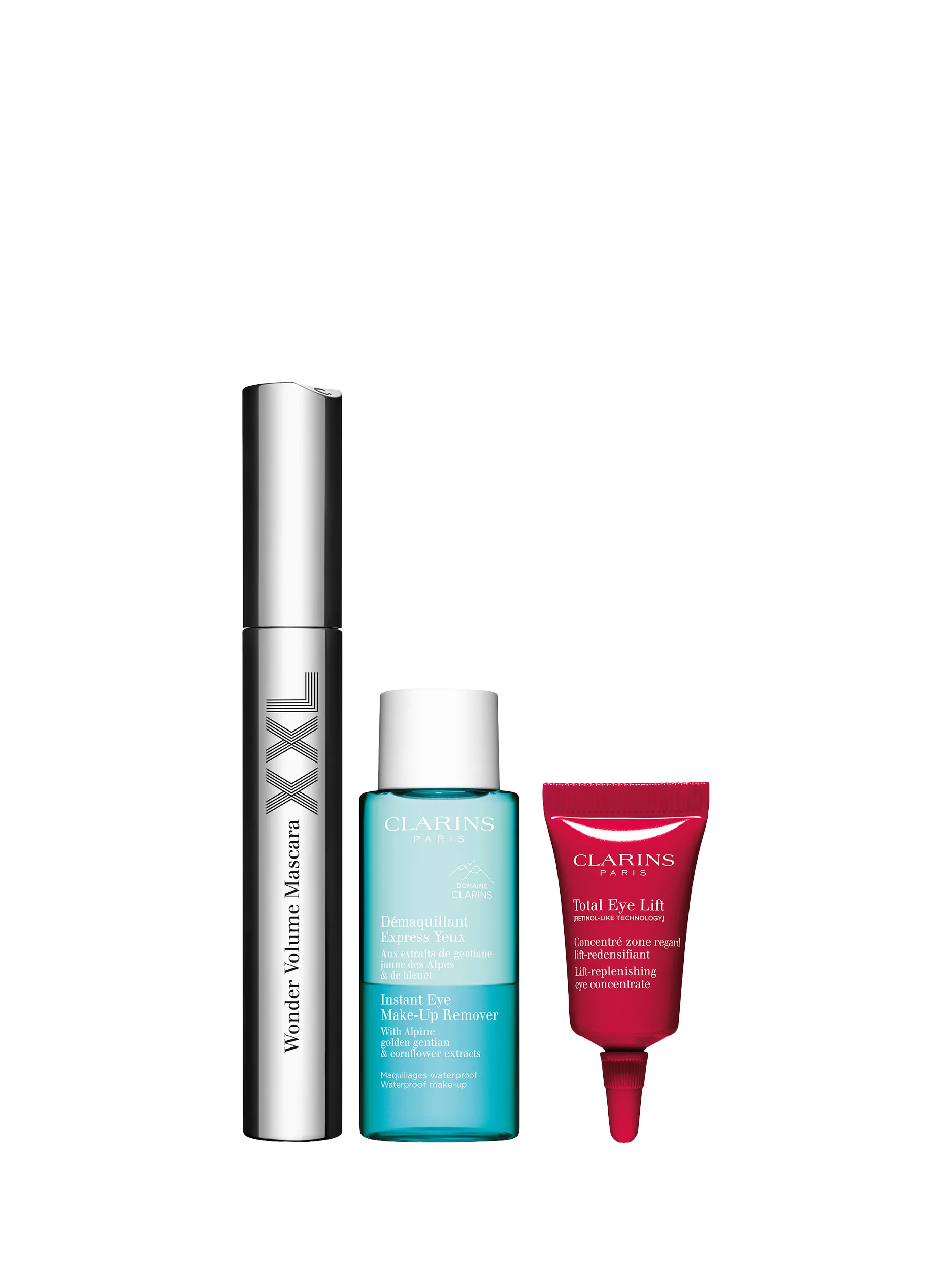 Clarins Mother's Day gift set with mascara, remover, and eye lift, UK version